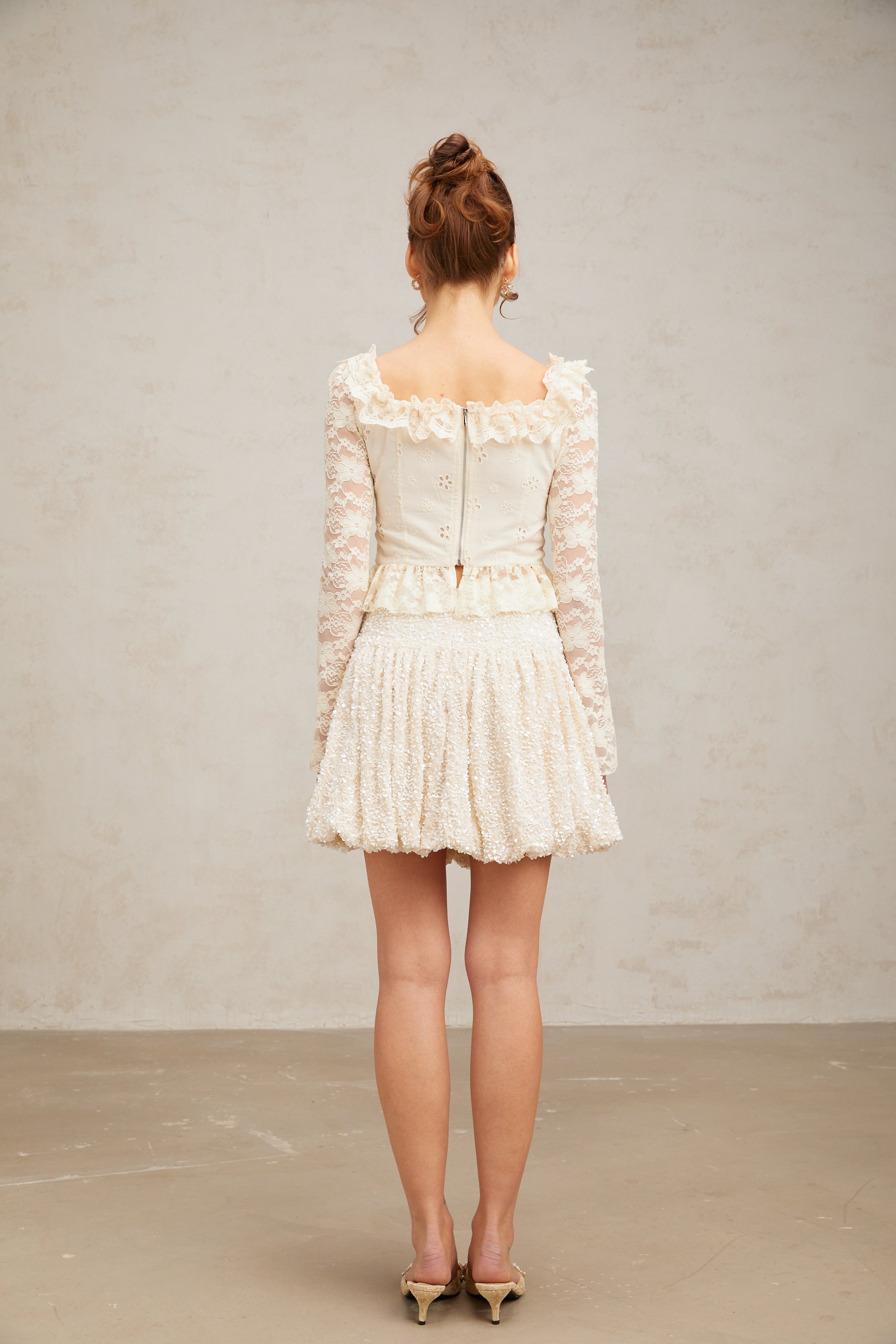 Eugénie off-white floral-lace ruffled blouse (US Only)