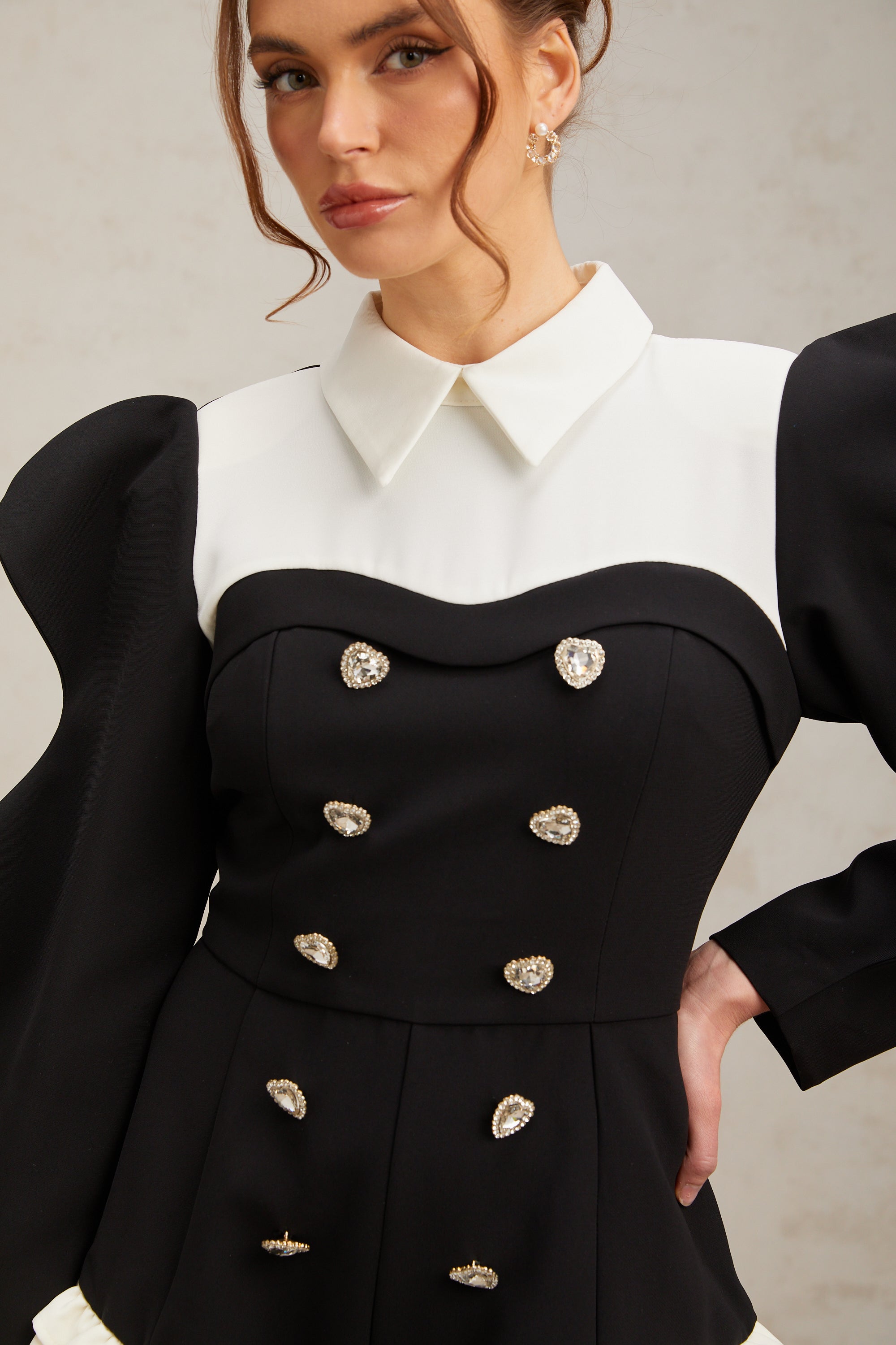 Chloe color-blocked heart-shaped-button ruffled bodysuit (US Only)