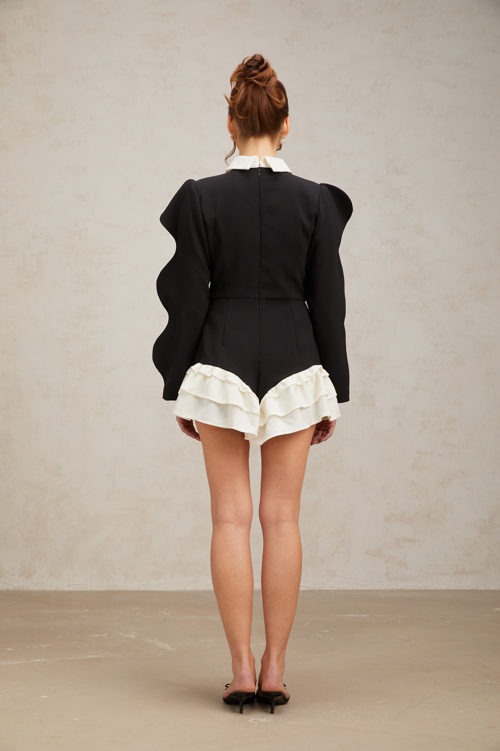 Chloe color-blocked heart-shaped-button ruffled bodysuit (US Only)