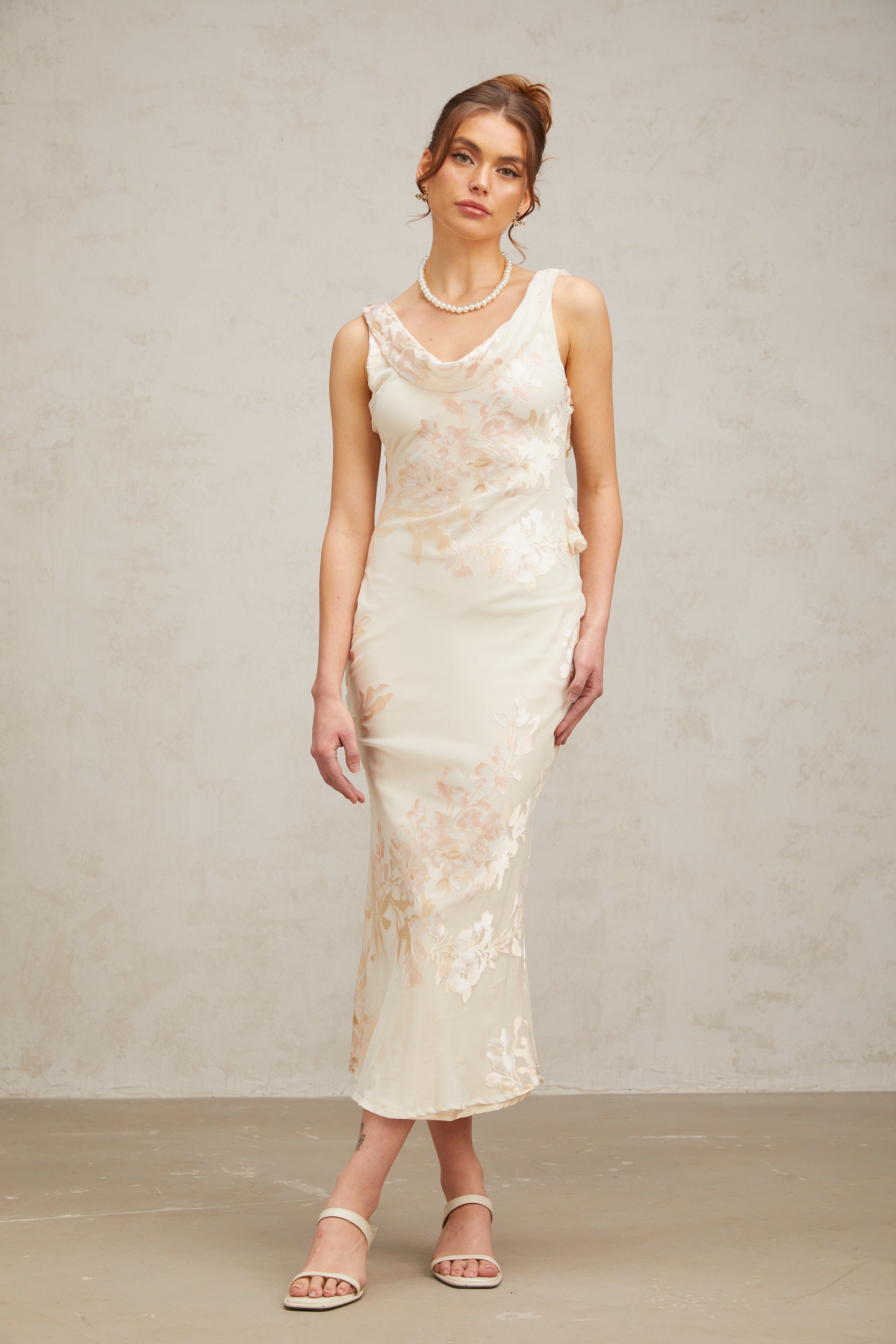 Yolanda beige floral-jacquard midi dress(US Only)