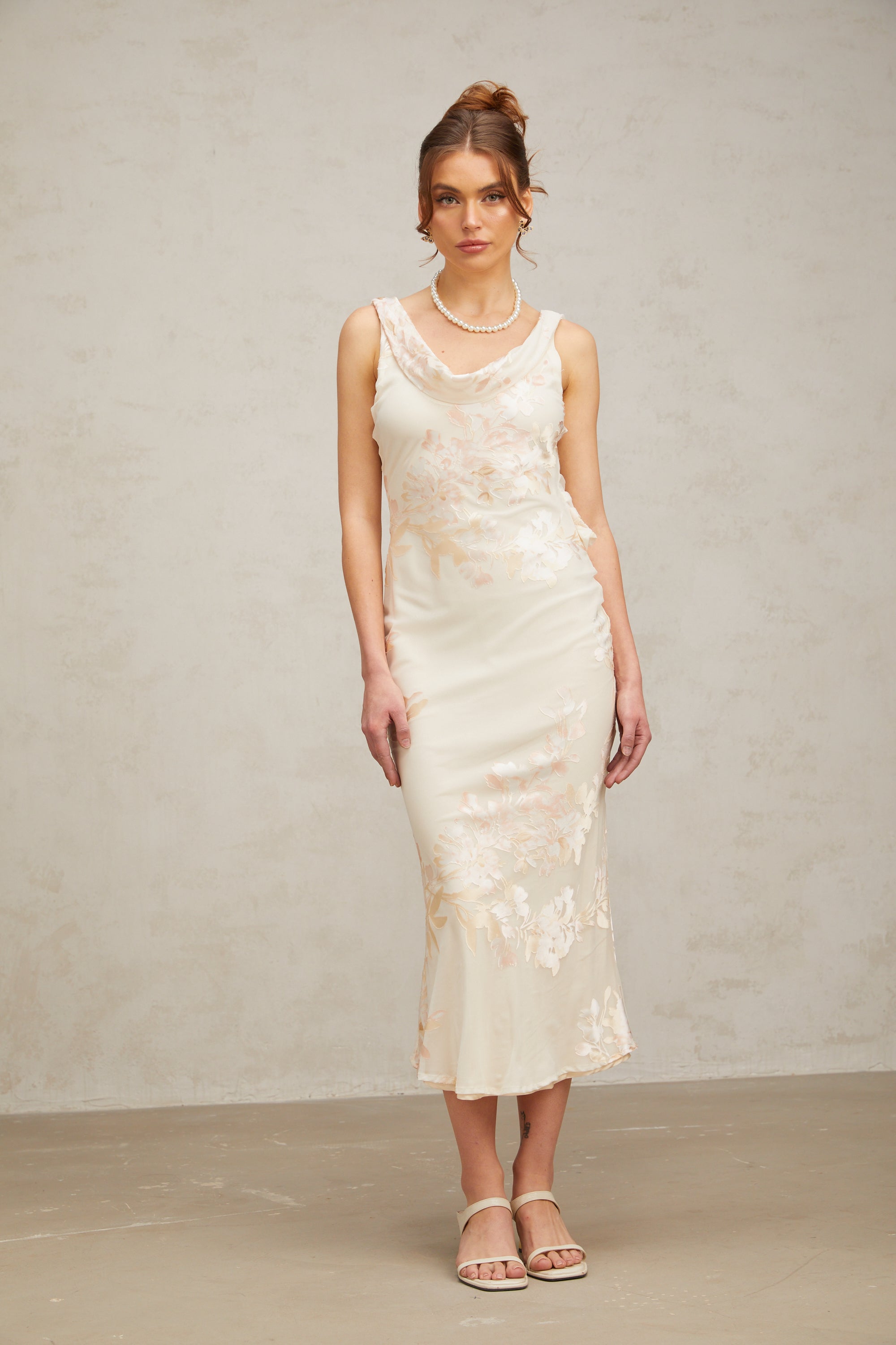 Yolanda beige floral-jacquard midi dress(US Only)