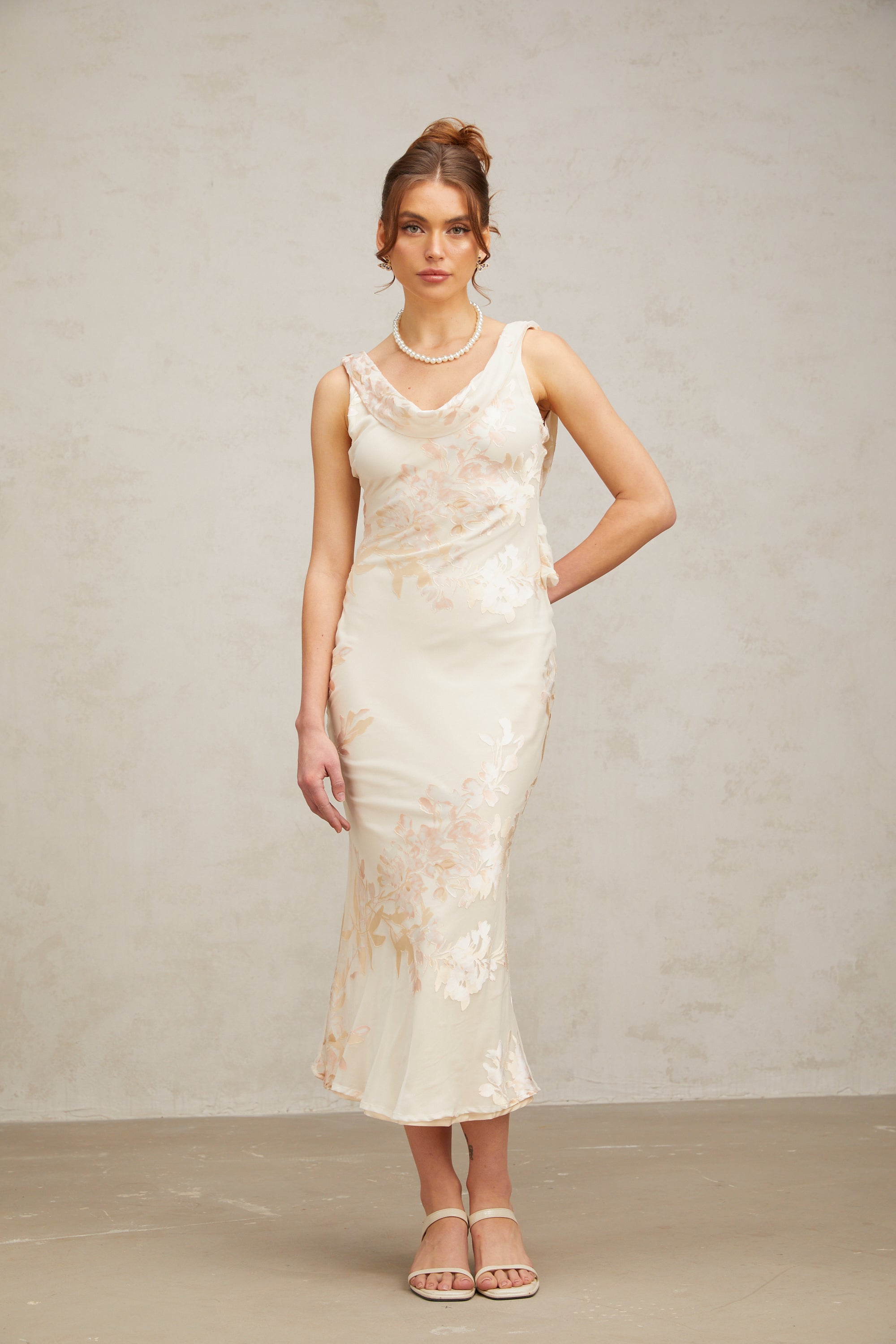Yolanda beige floral-jacquard midi dress(US Only)