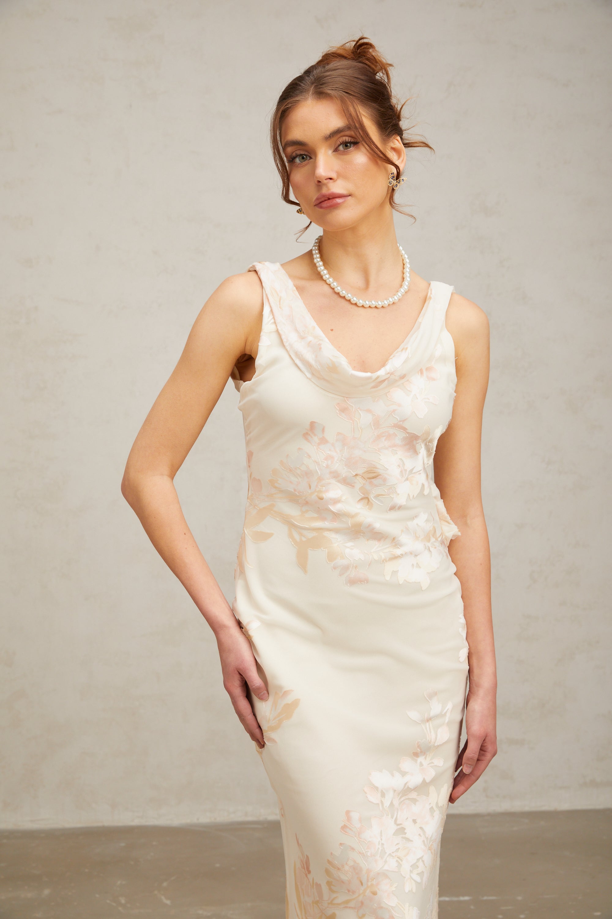 Yolanda beige floral-jacquard midi dress(US Only)