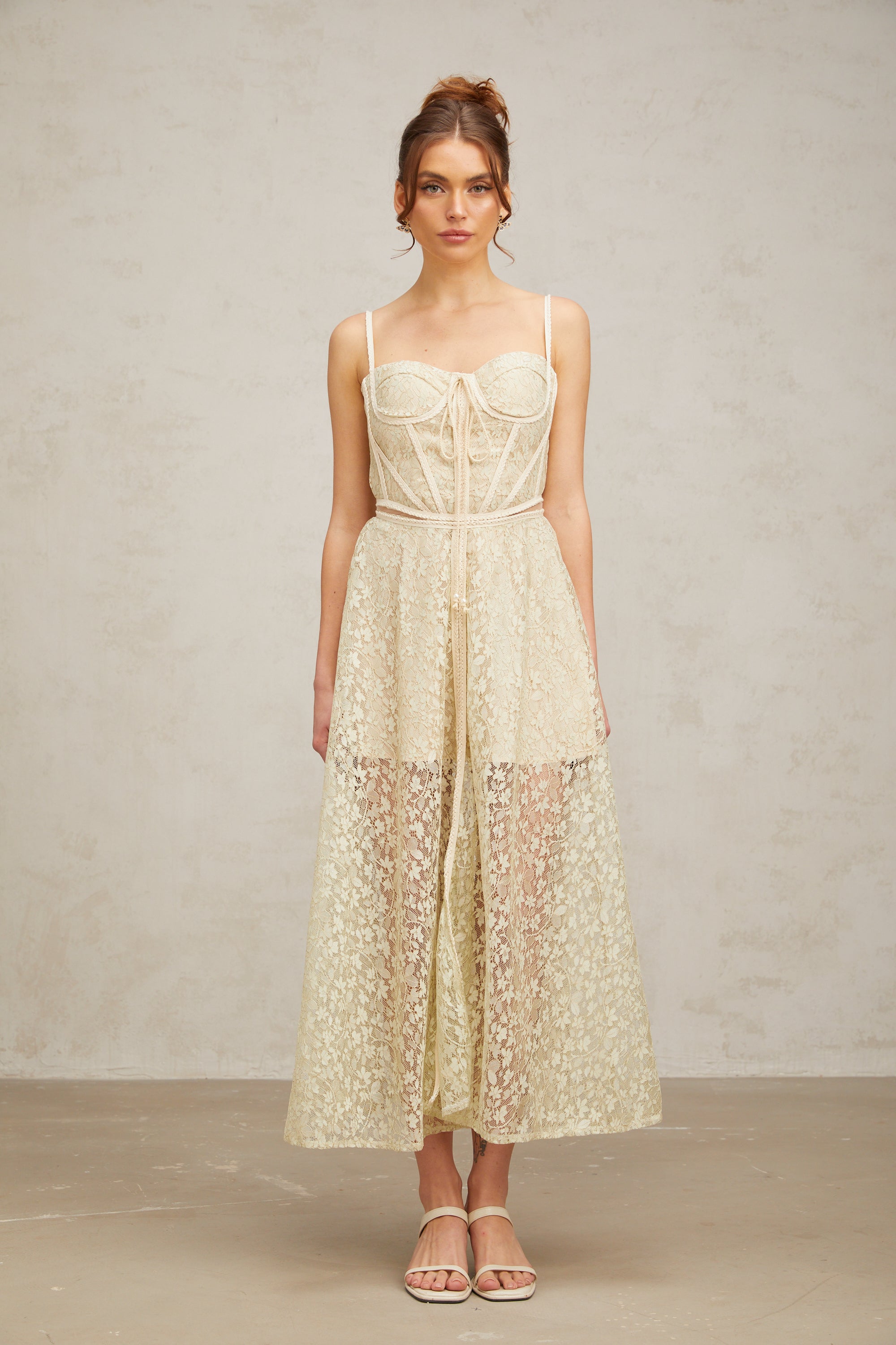 Yasmine light-green floral embroidered midi dress