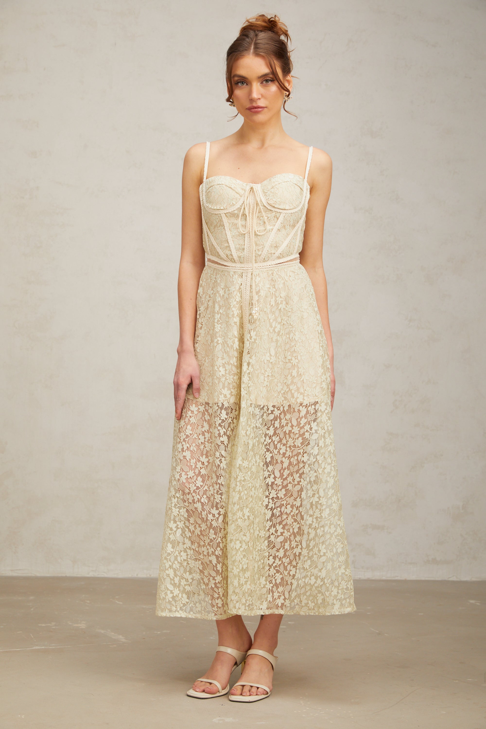 Yasmine light-green floral embroidered midi dress