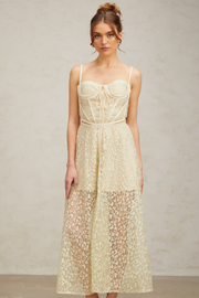Yasmine light-green floral embroidered midi dress