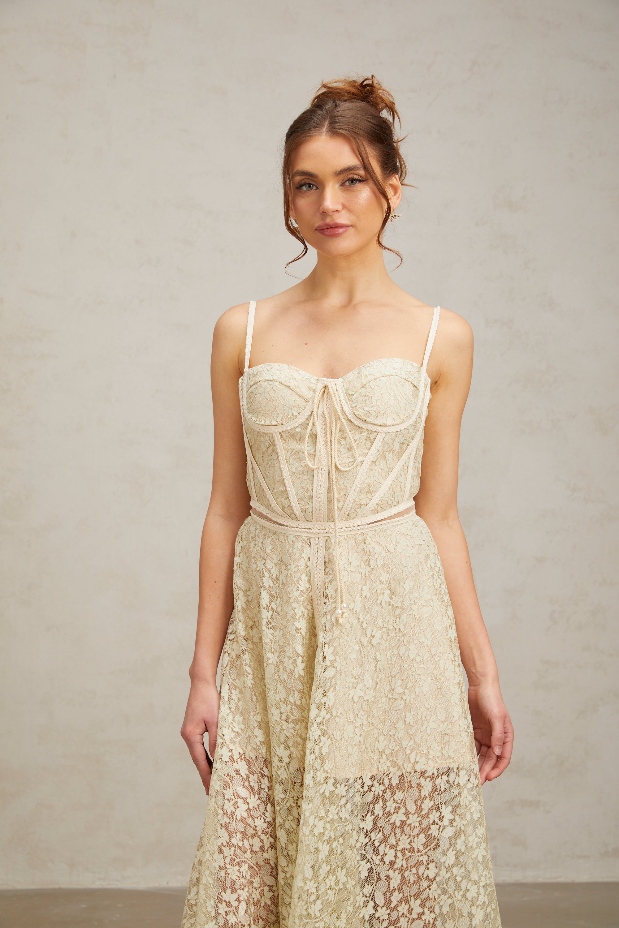 Yasmine light-green floral embroidered midi dress