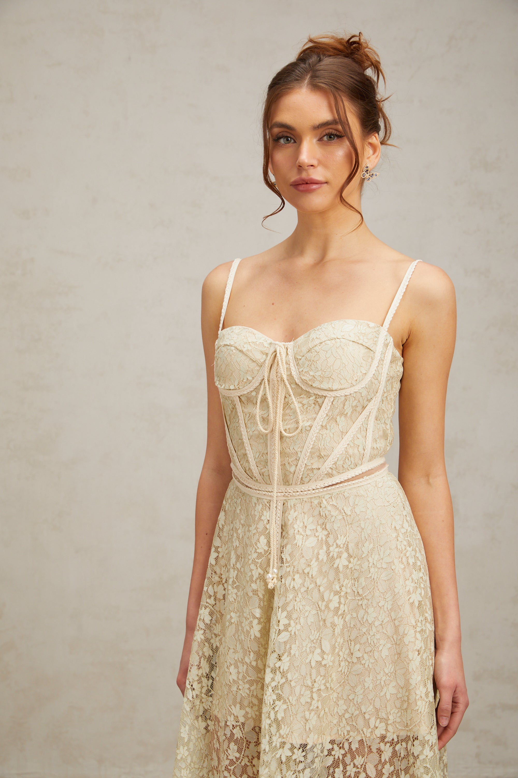 Yasmine light-green floral embroidered midi dress