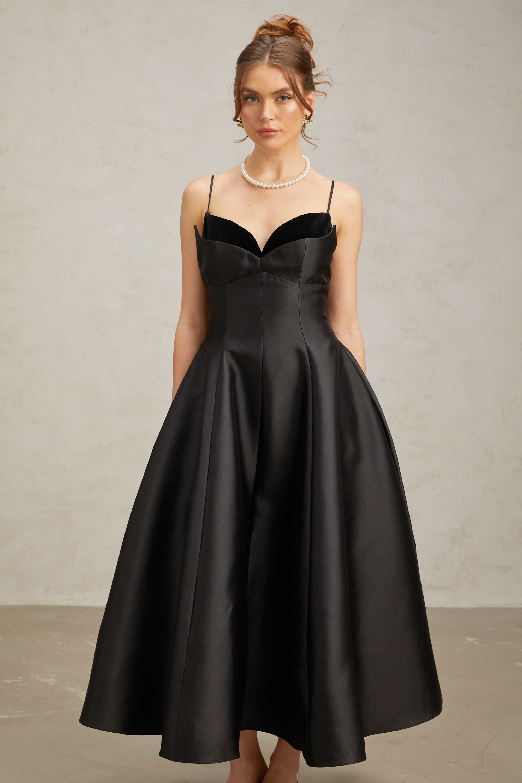 Roxane black pleated flared midi dress (Final Sale-US Only)