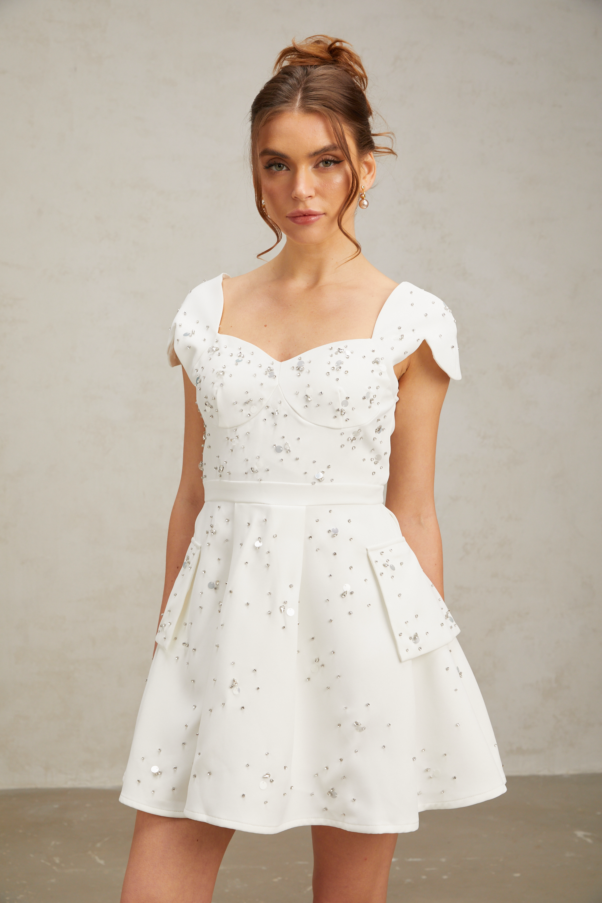 Bonnie white embellished flared mini dress (US Only)