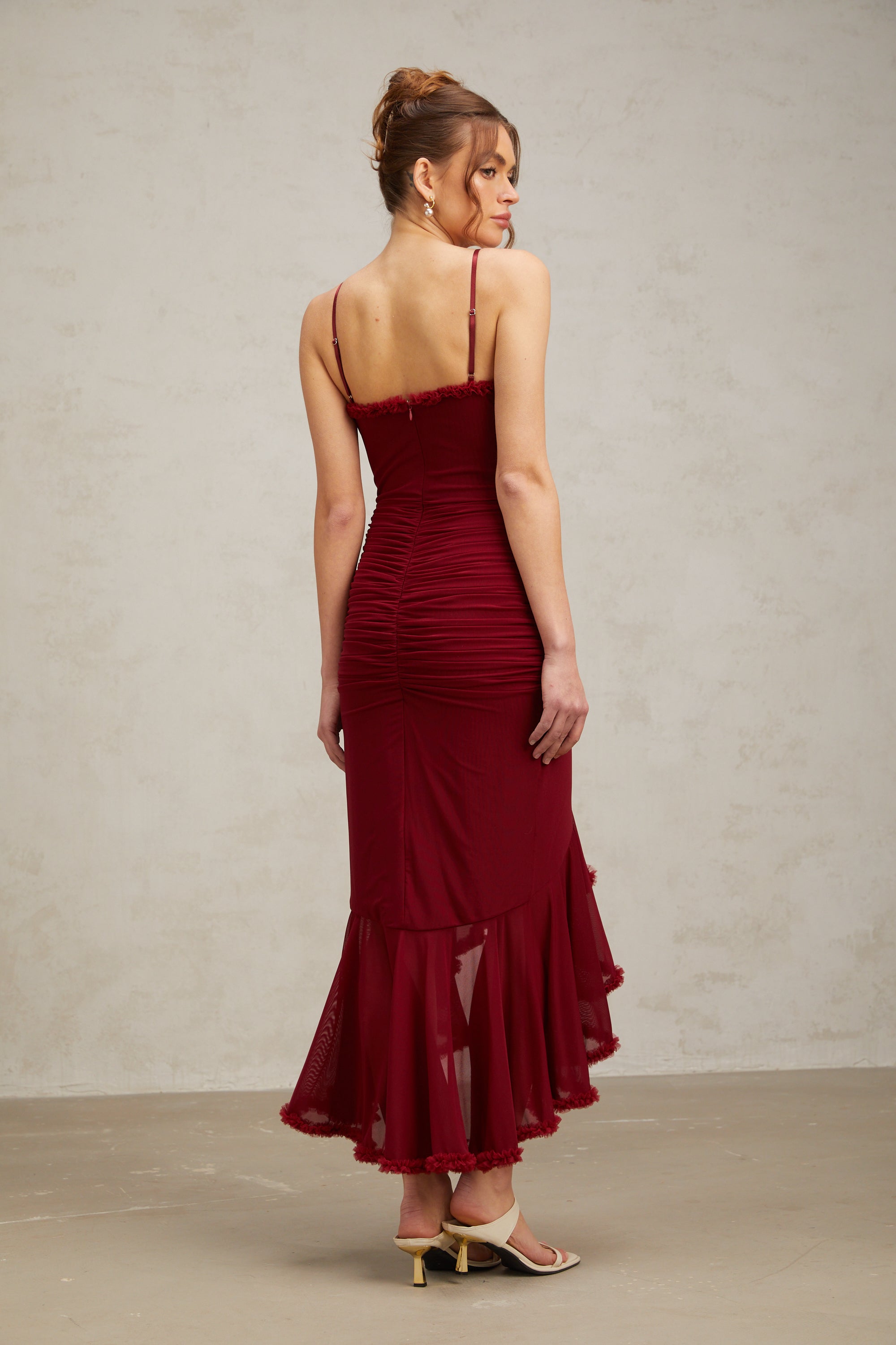 Viviane ruffle draped maxi dress in Red
