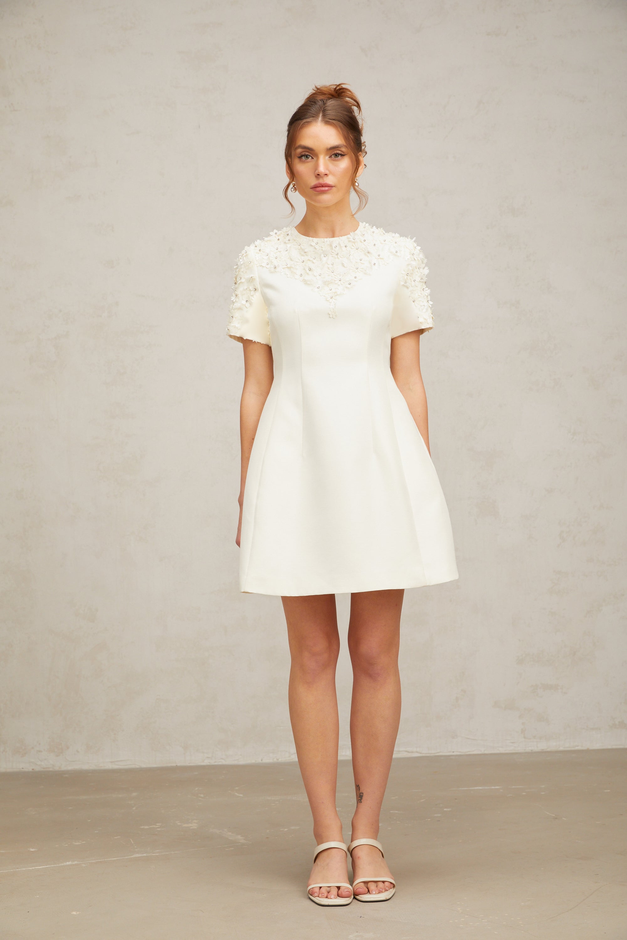 Adrienne floral-appliqué mini dress