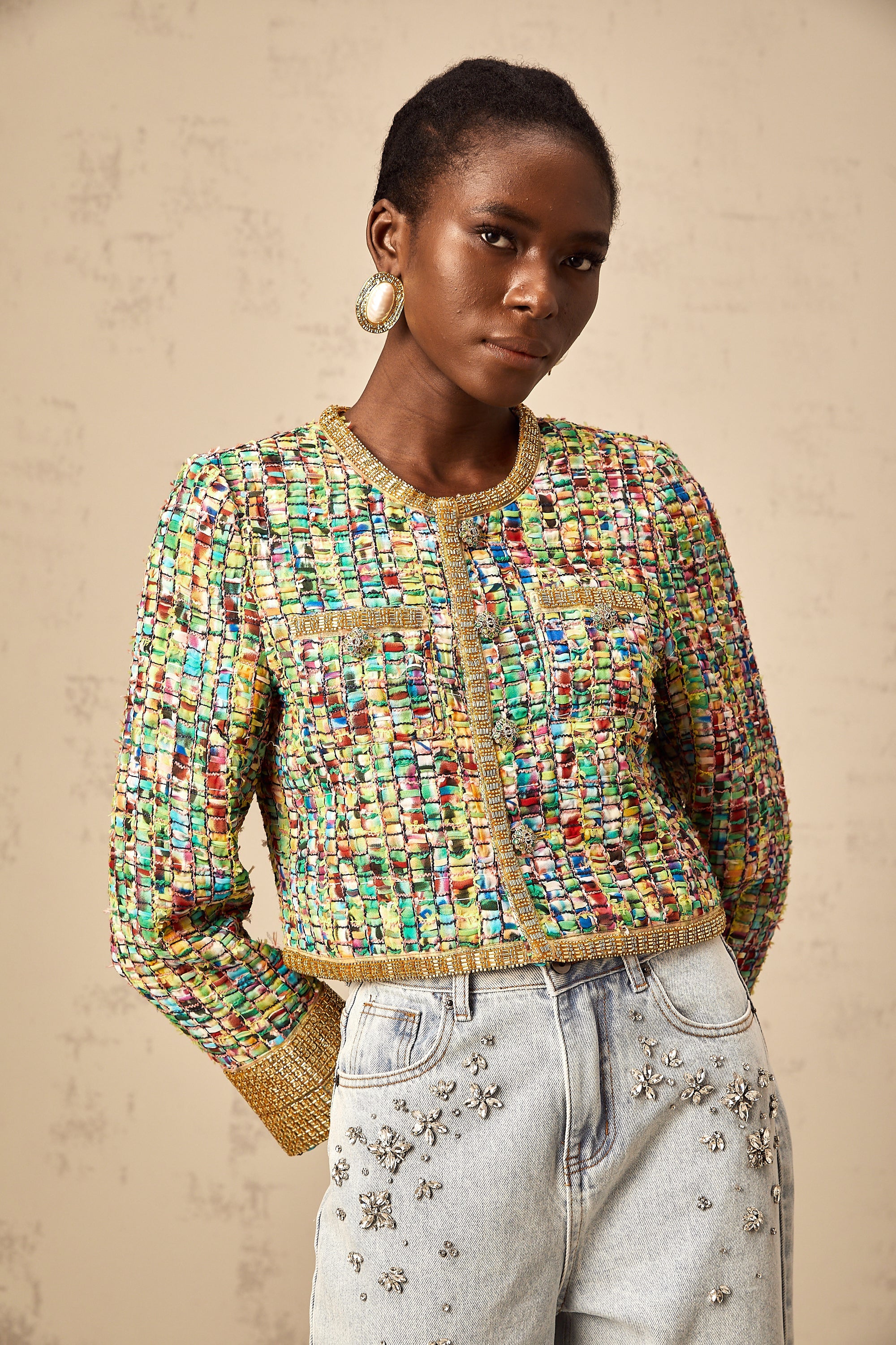 Octavie gold-tone sequined checked tweed jacket (Final Sale-US Only)
