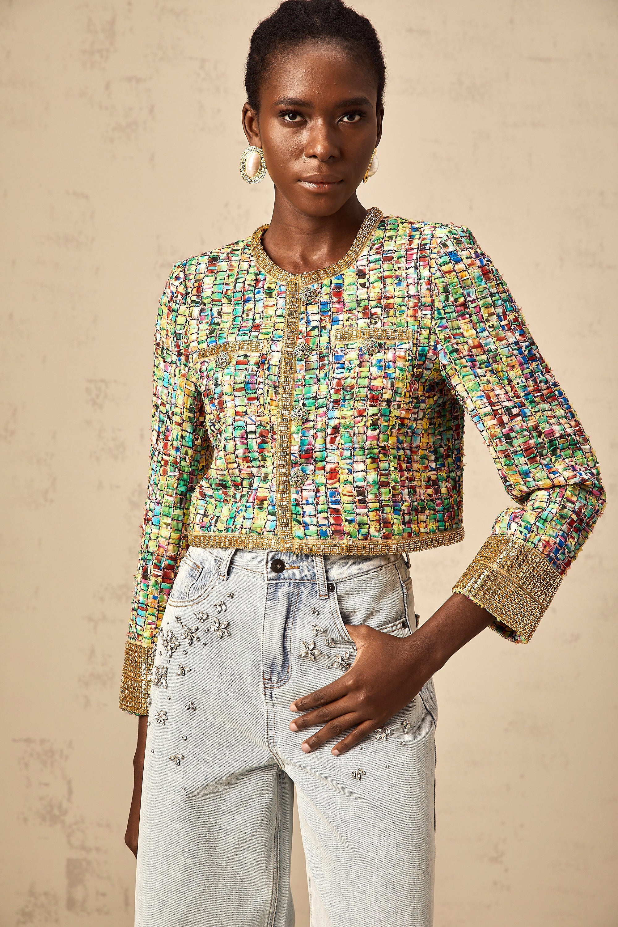 Octavie gold-tone sequined checked tweed jacket (Final Sale-US Only)