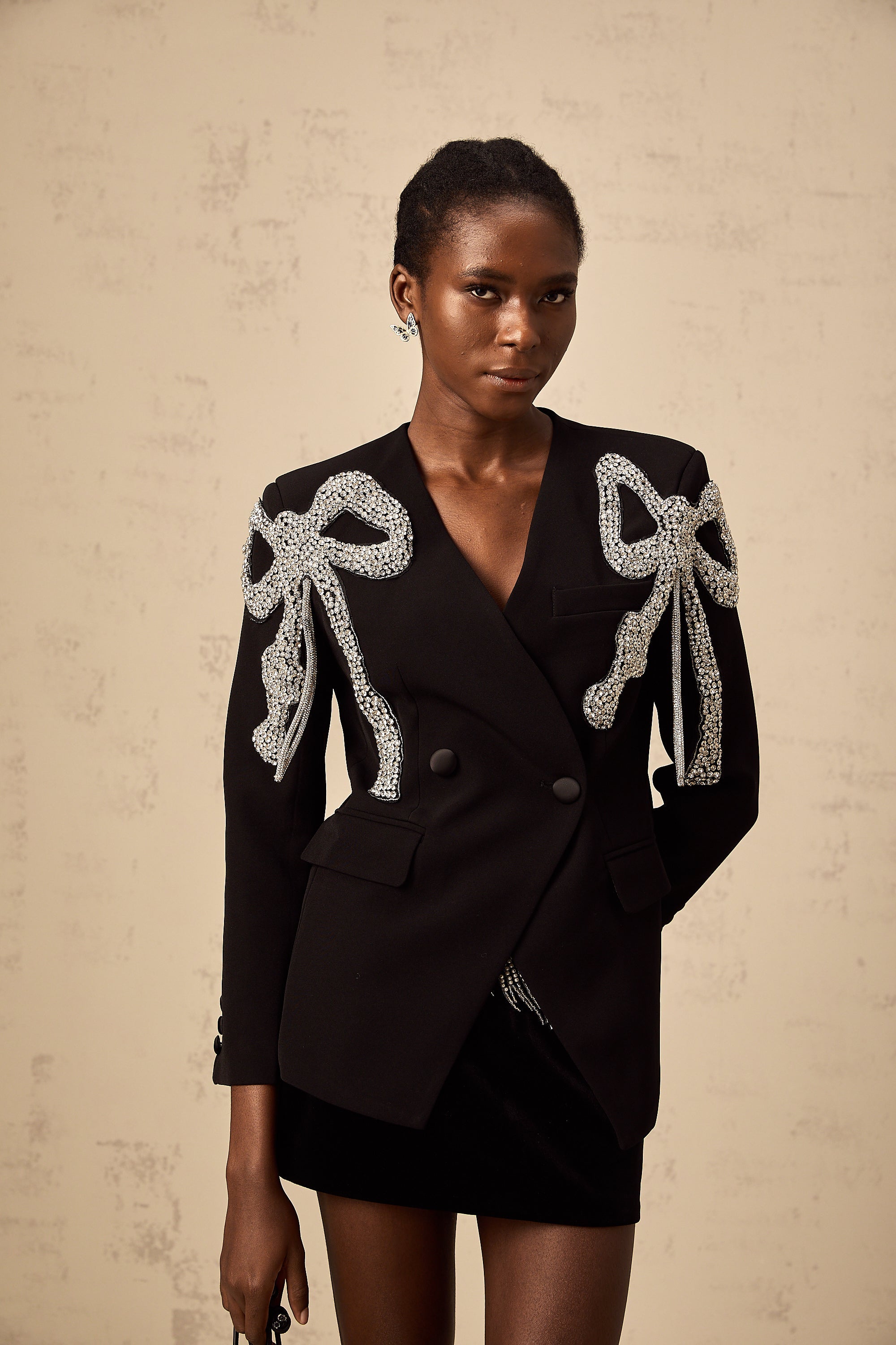 Vanessa black bow-motif embellished blazer (Final Sale-US Only)