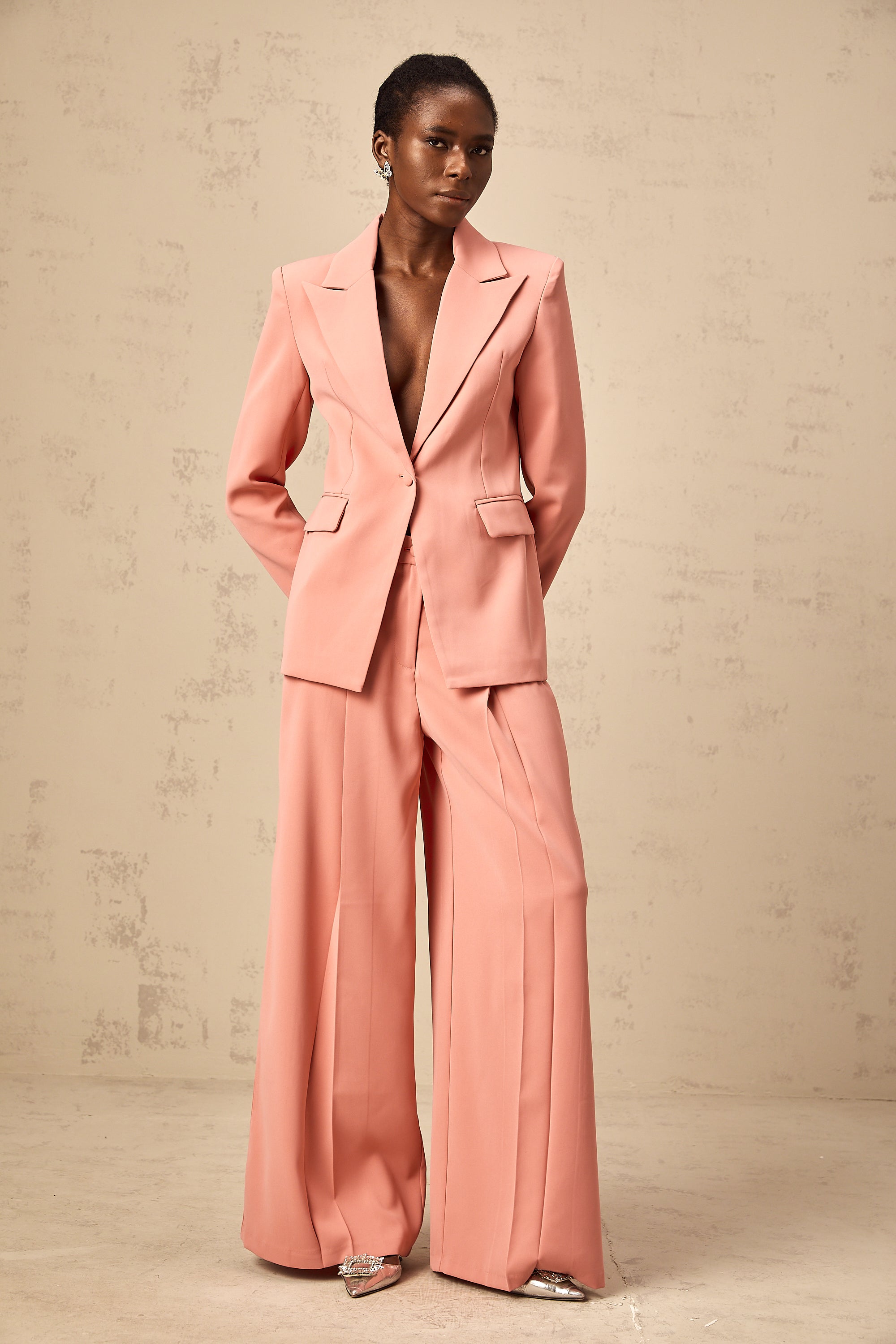 Zoé pink embroidered cut-out blazer & trousers matching set