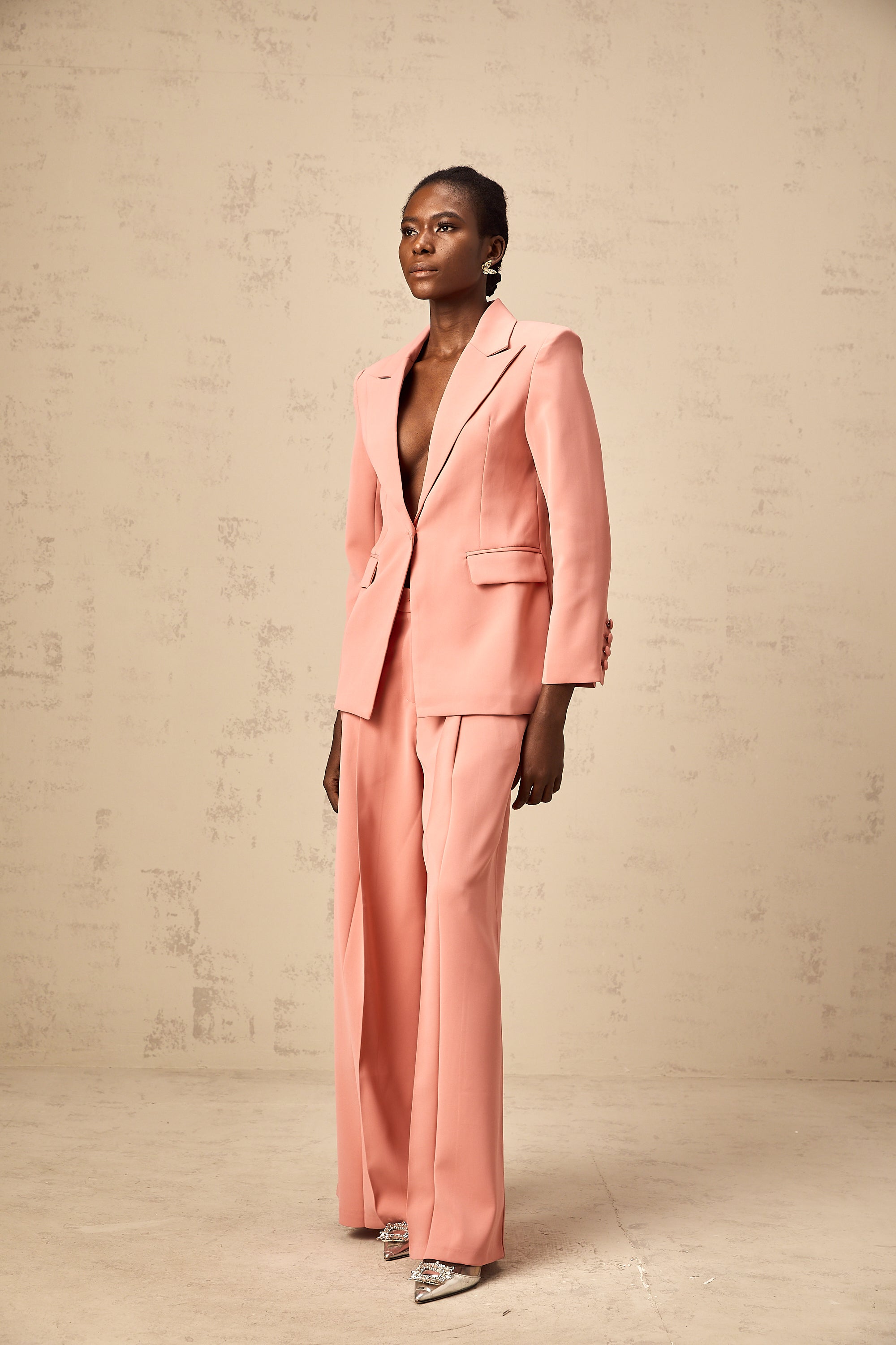 Zoé pink embroidered cut-out blazer & trousers matching set