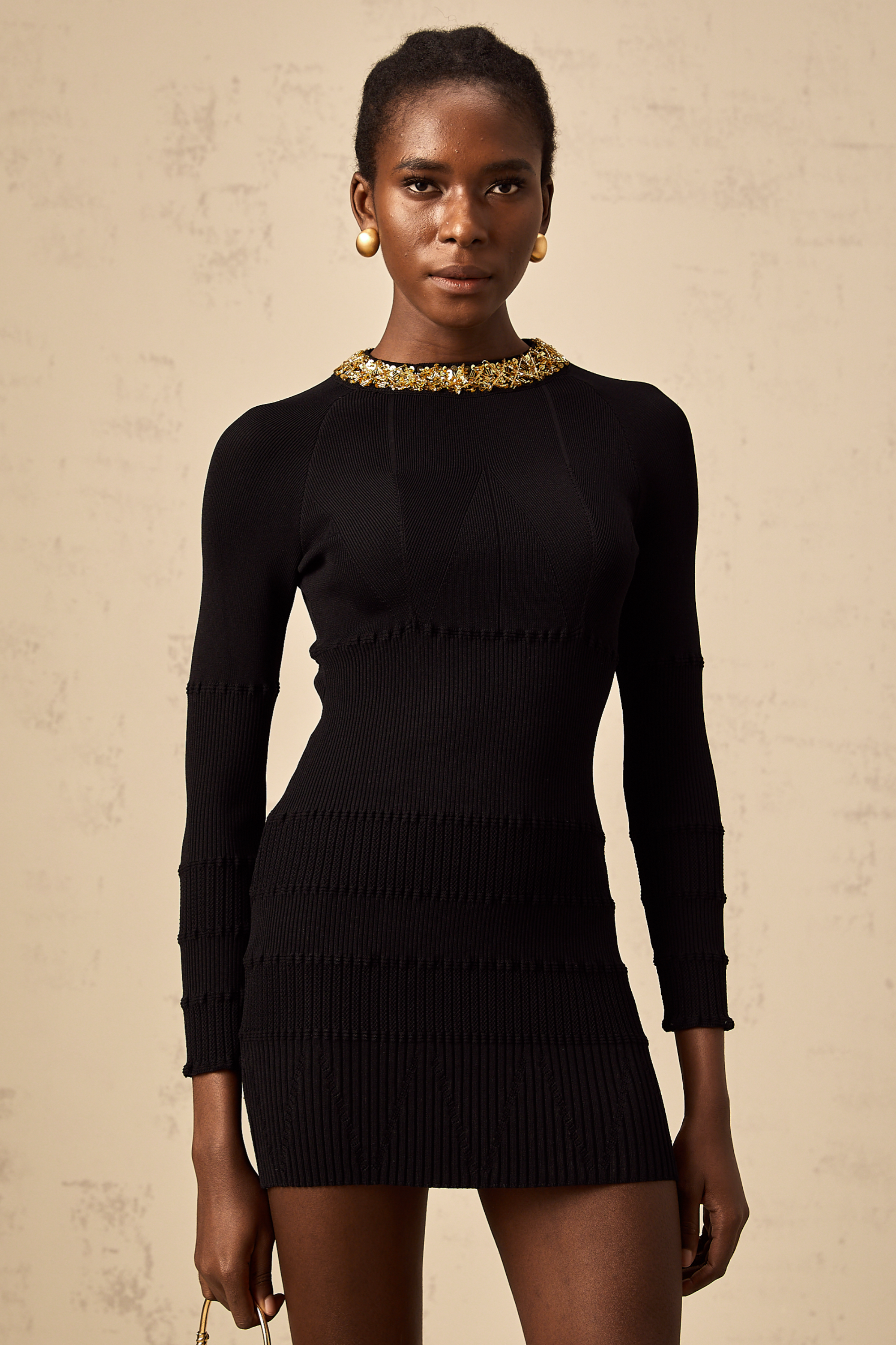Lola black sequined ribbed-knit mini dress (US Only)