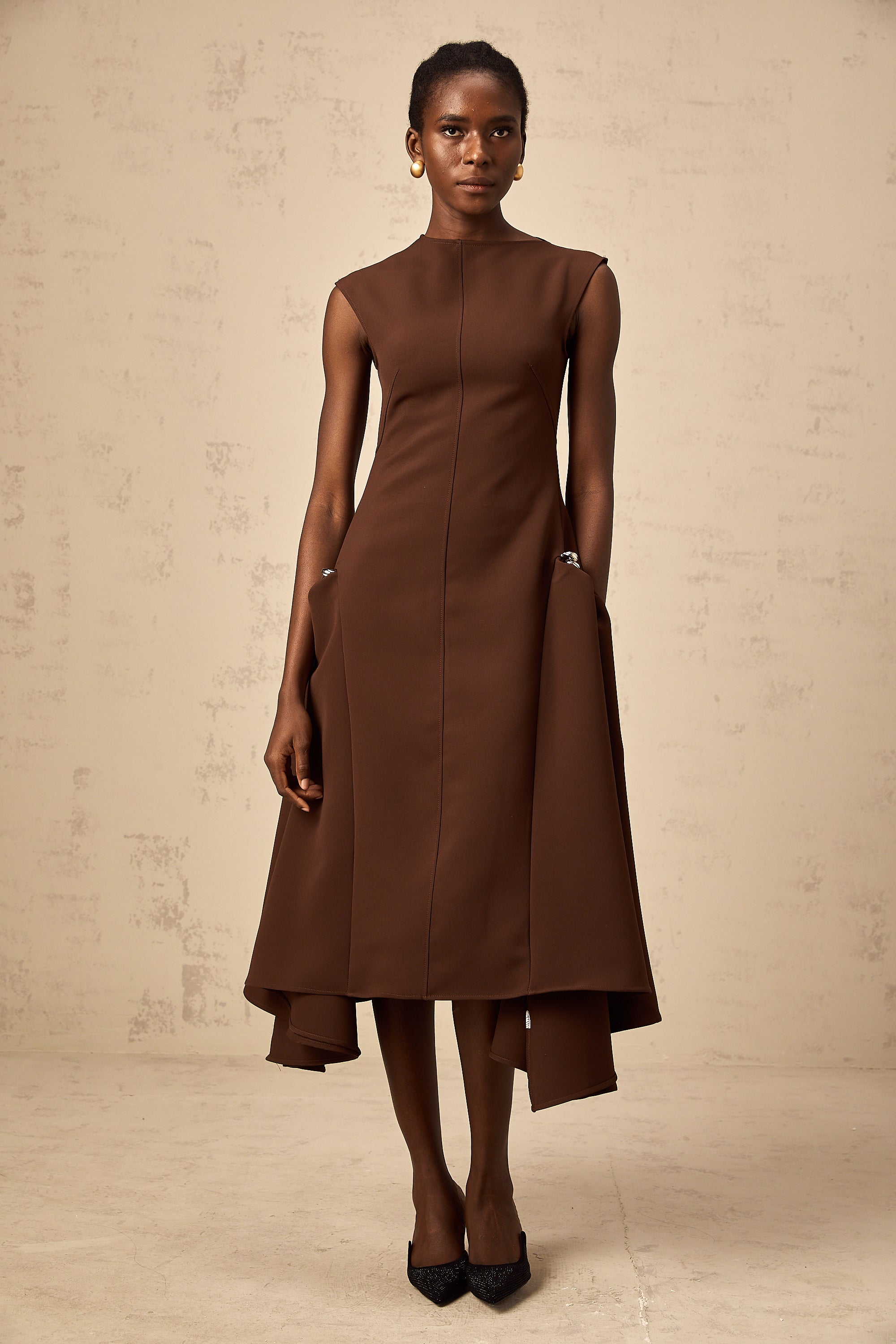 Jenifier brown asymmetrical midi dress (Final Sale)