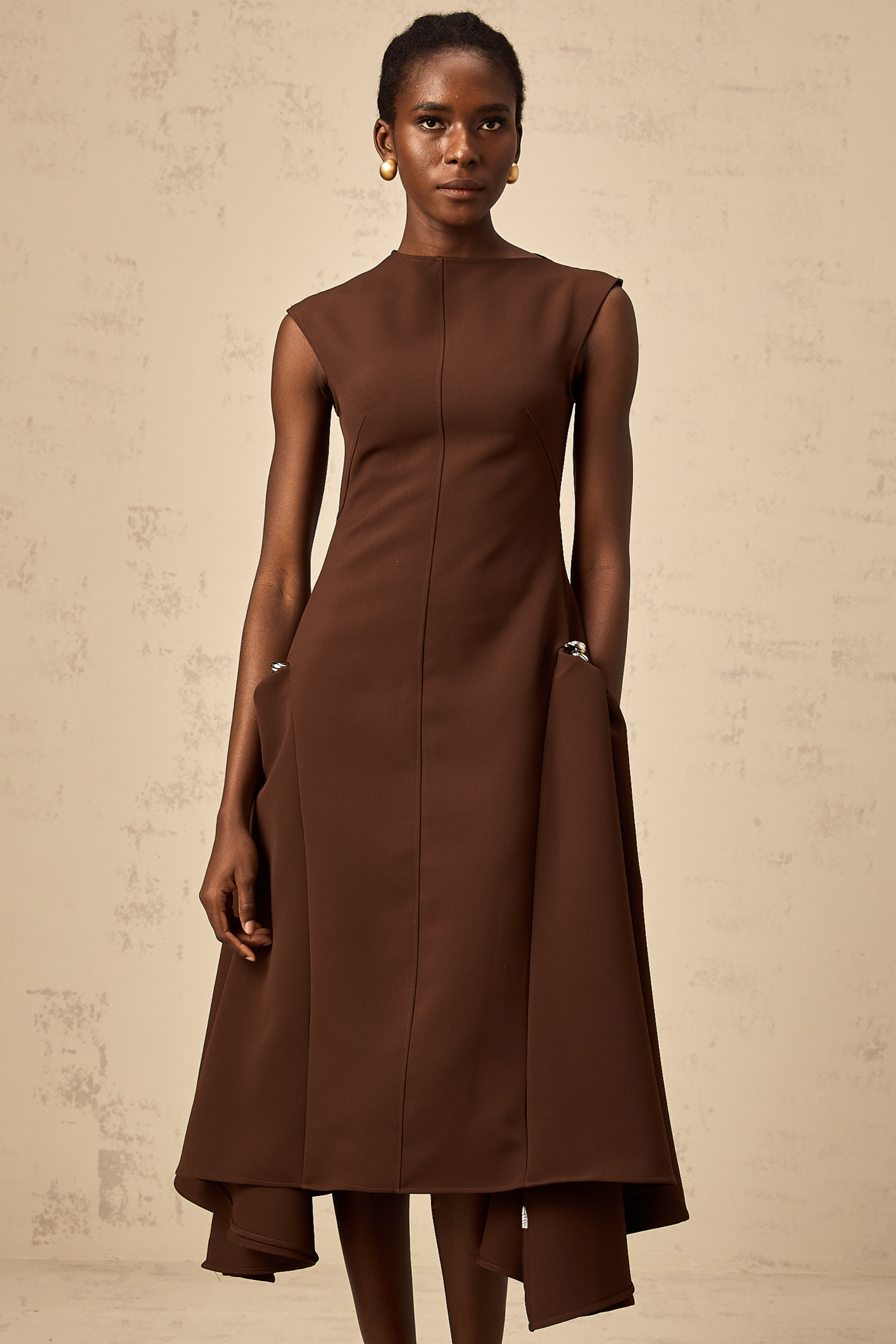 Jenifier brown asymmetrical midi dress (Final Sale)