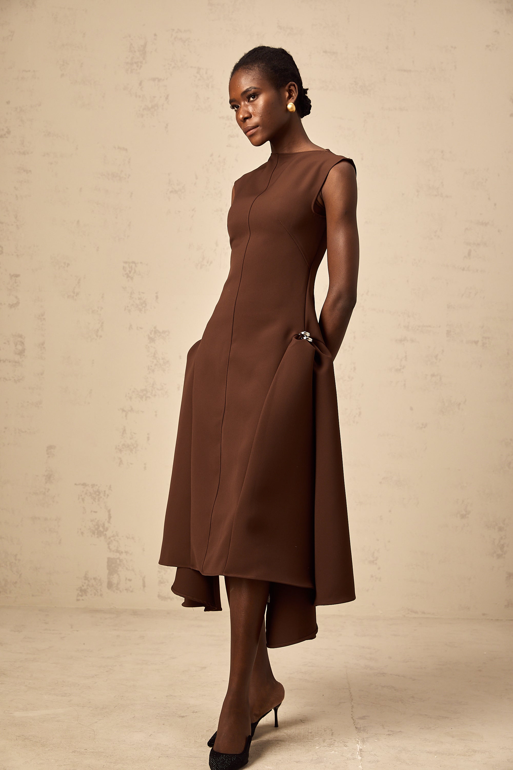 Jenifier brown asymmetrical midi dress (Final Sale)