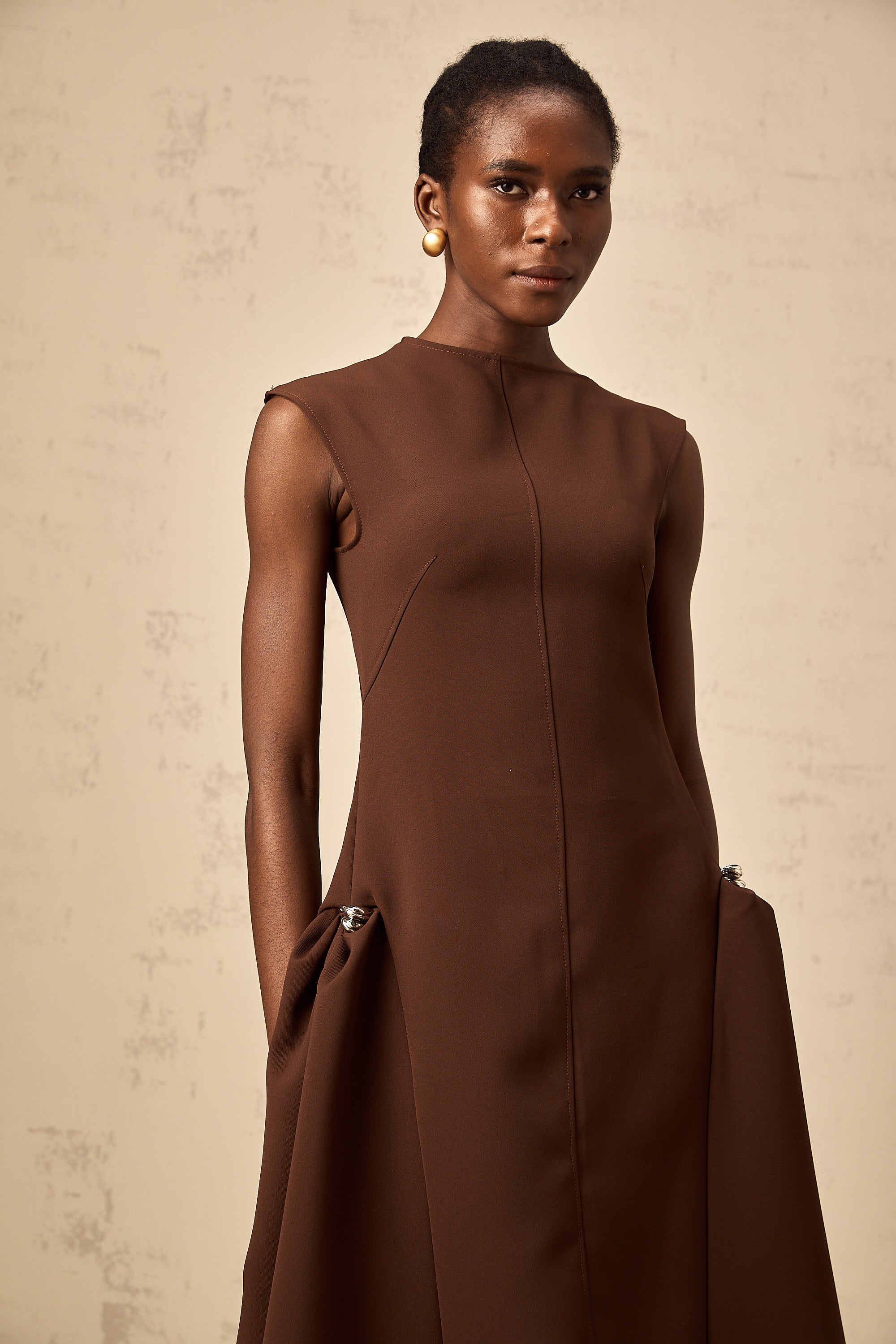 Jenifier brown asymmetrical midi dress (Final Sale)