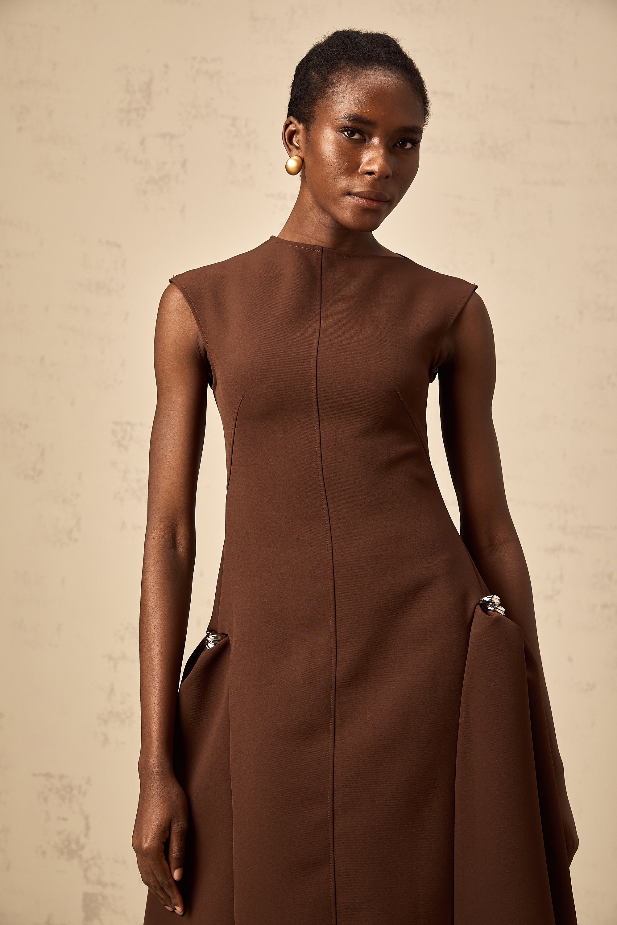 Jenifier brown asymmetrical midi dress (Final Sale)