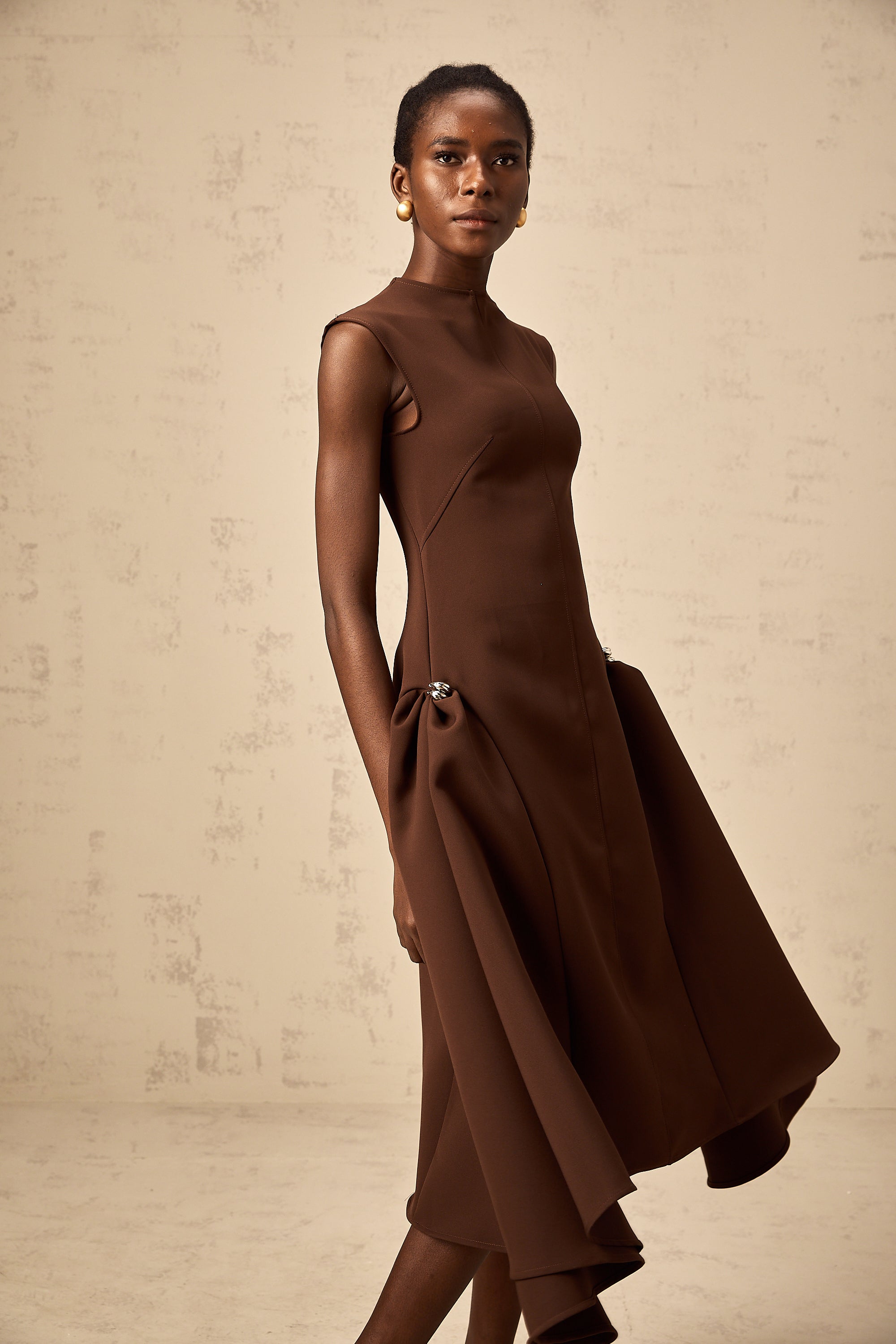 Jenifier brown asymmetrical midi dress (Final Sale)