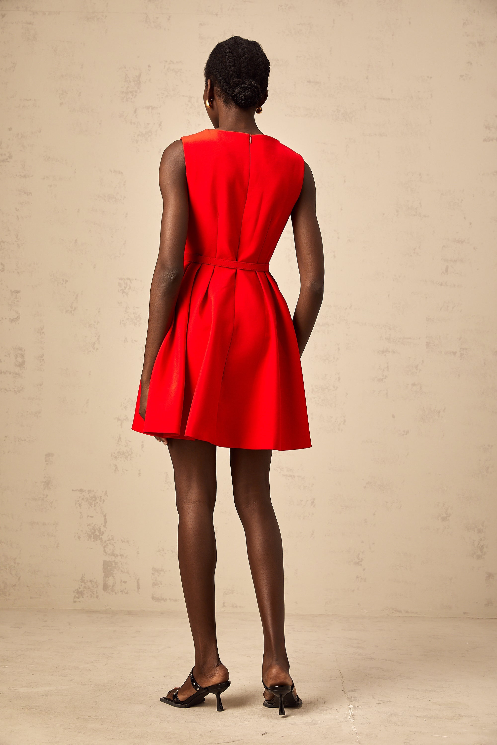 Quiana red split-neck cinched-waist mini dress (Final Sale)