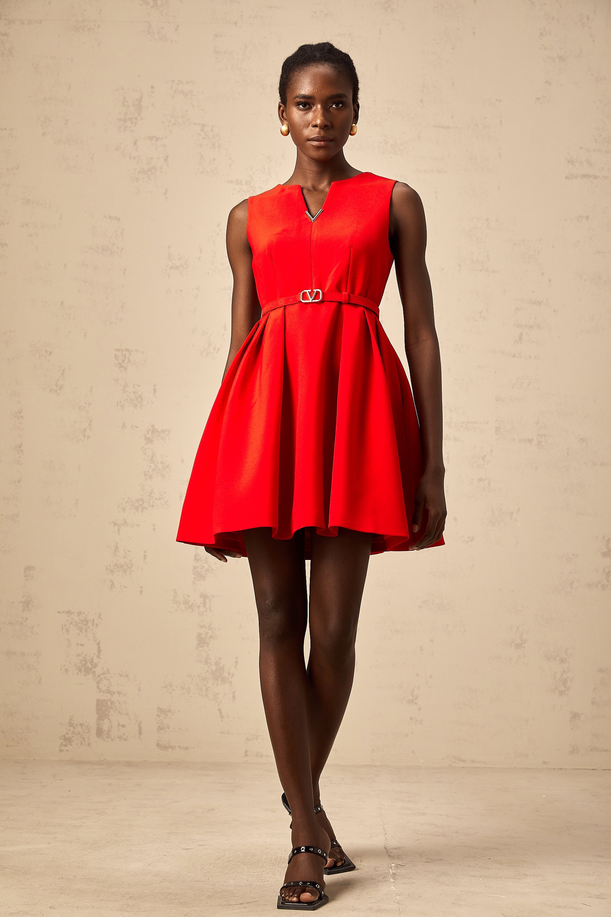 Quiana red split-neck cinched-waist mini dress (Final Sale)
