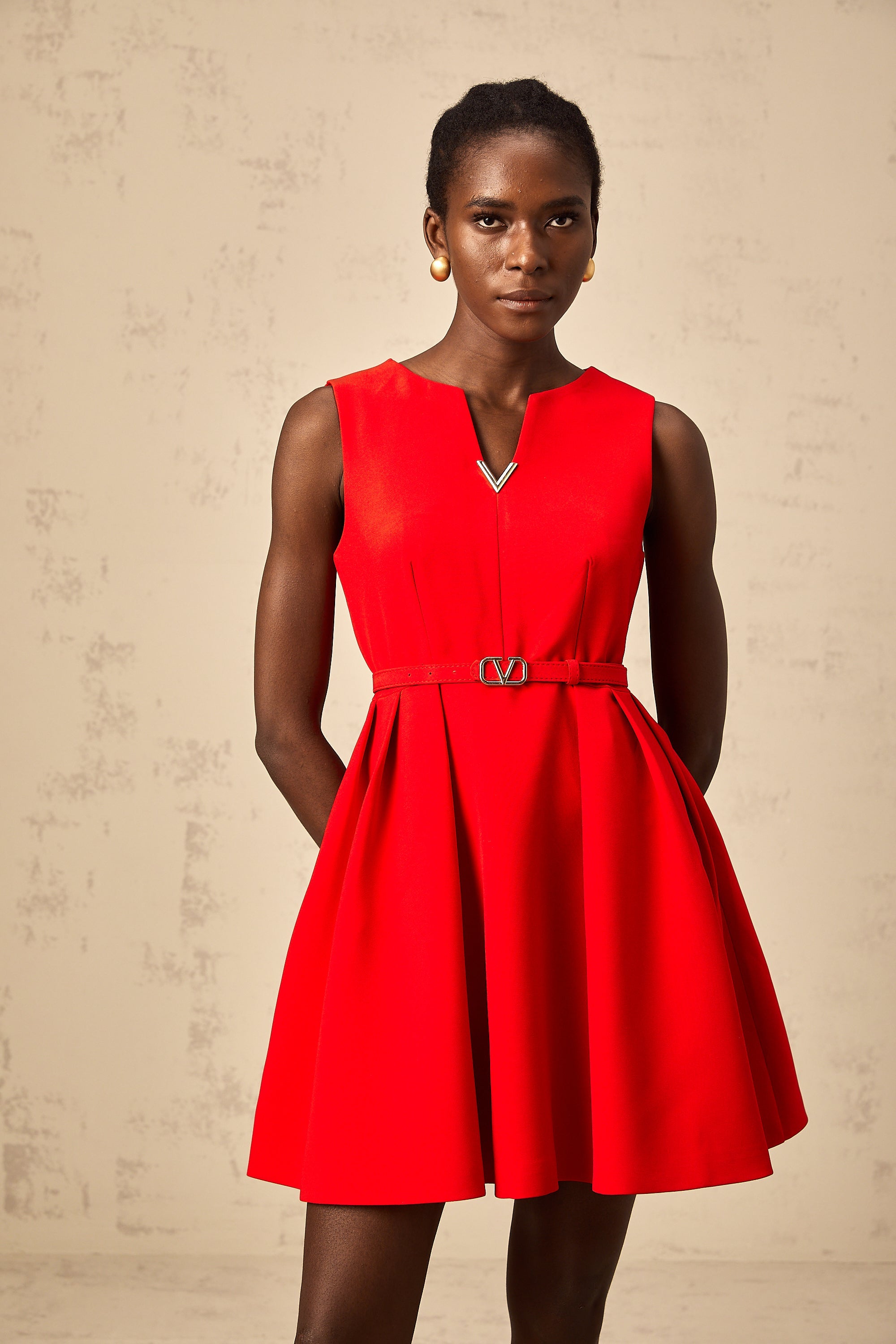 Quiana red split-neck cinched-waist mini dress (Final Sale-US Only)