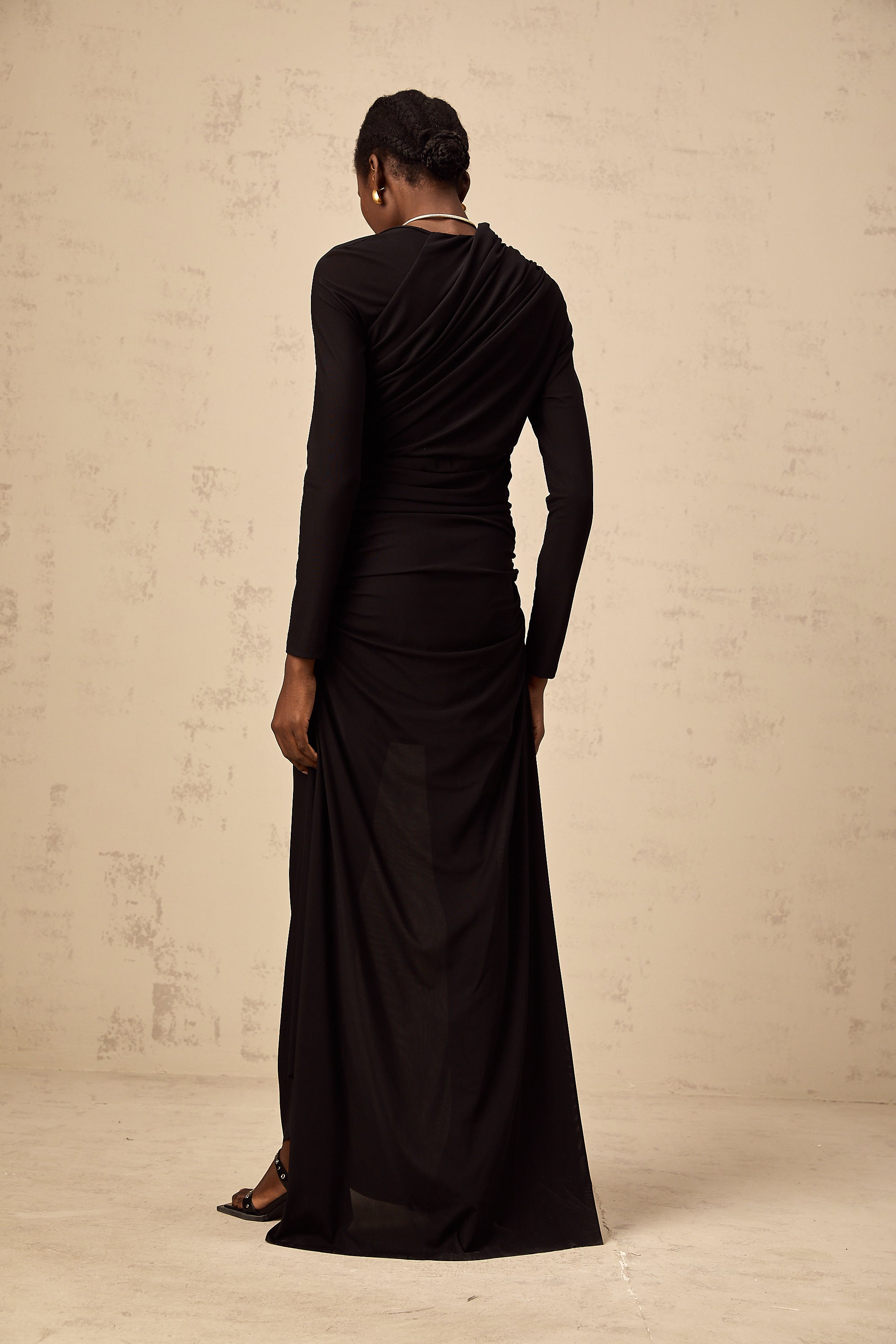 Natalie black cut-out asymmetrical tulle maxi dress