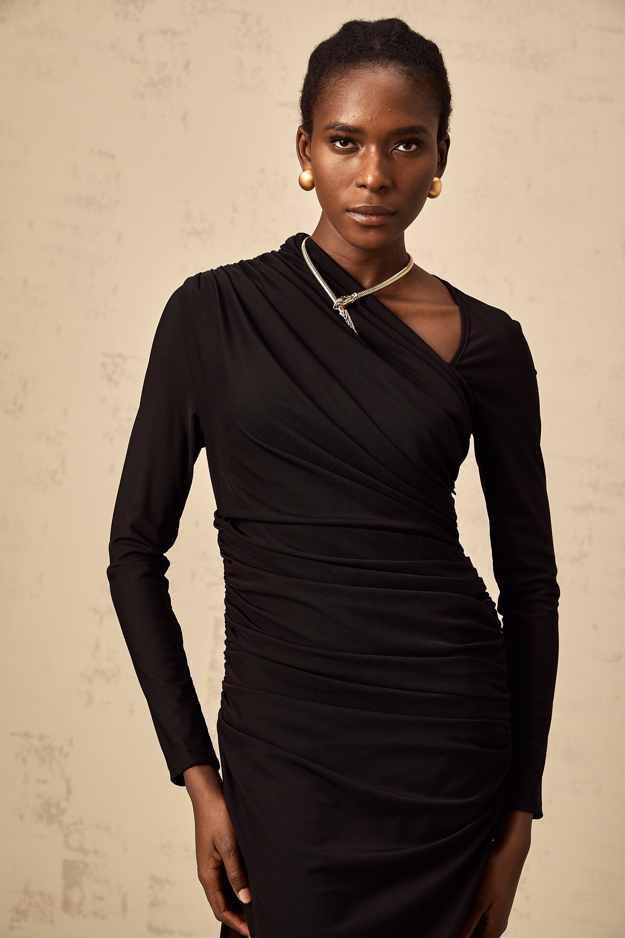 Natalie black cut-out asymmetrical tulle maxi dress