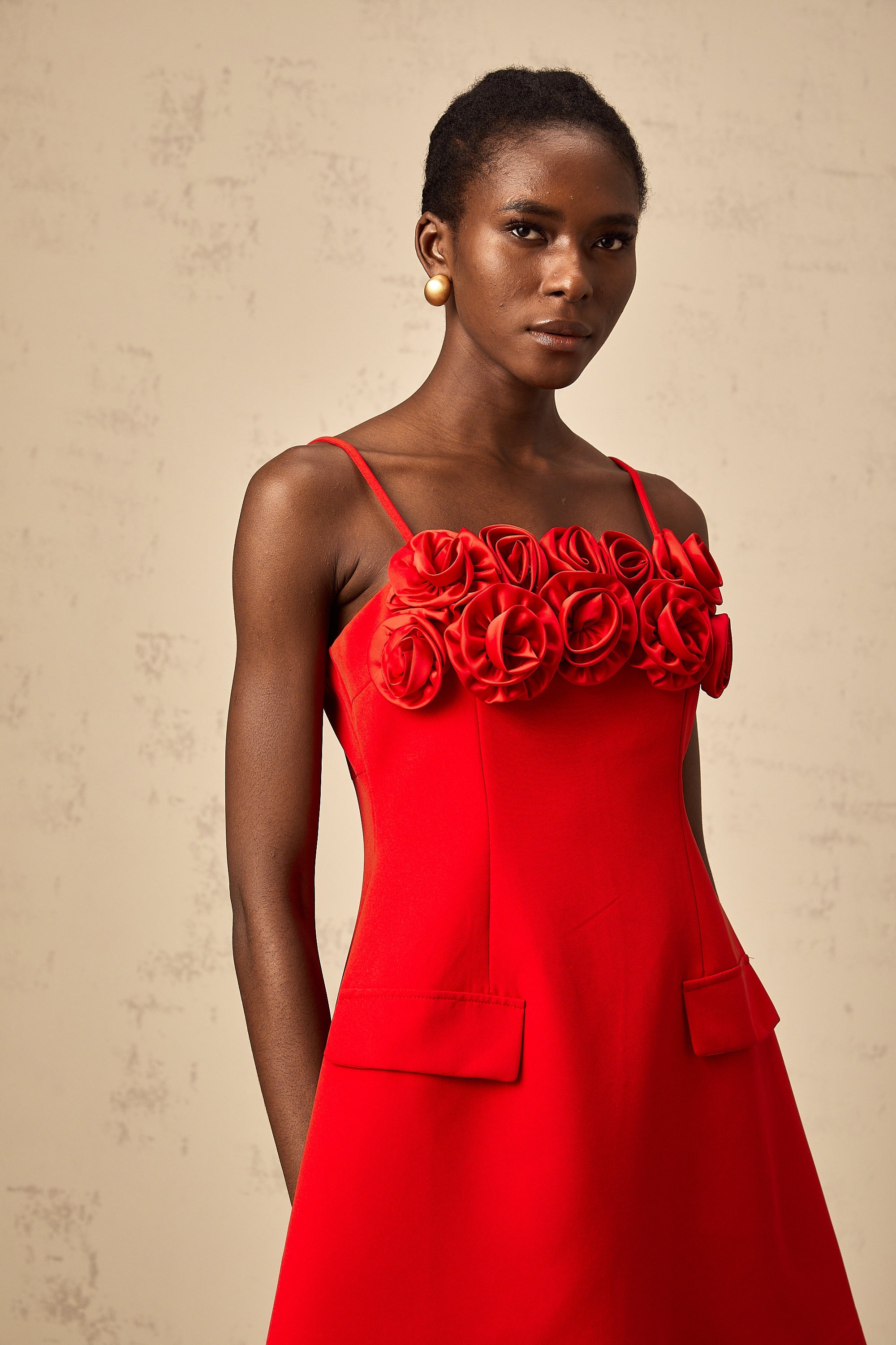 Mignon rose-appliqué flared mini dress in Red (Final Sale-US Only)