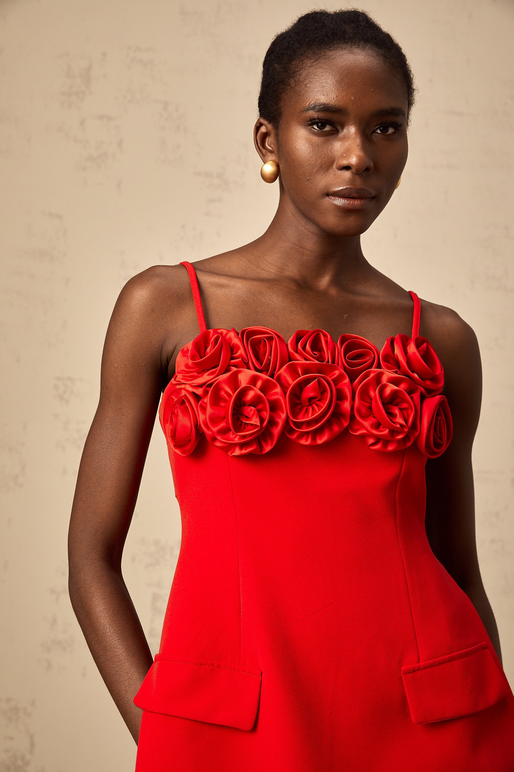 Mignon rose-appliqué flared mini dress in Red (Final Sale-US Only)