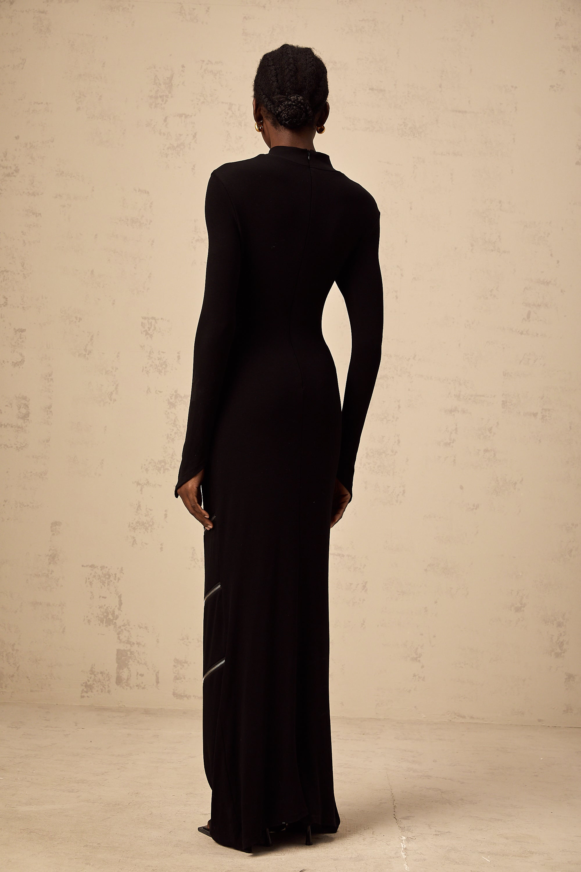 Costanza black zip-detail fitted maxi dress (Final Sale)