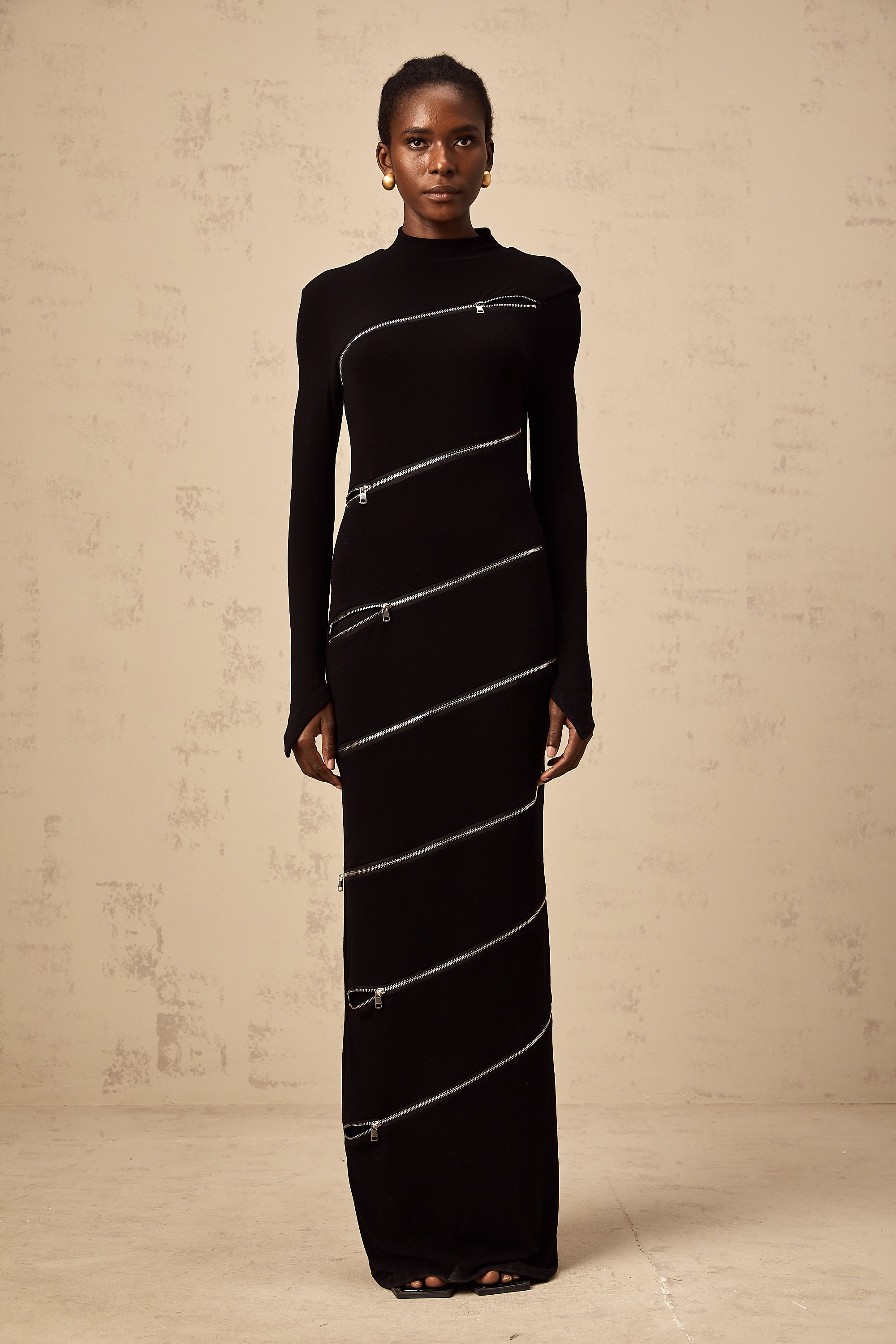 Costanza black zip-detail fitted maxi dress (Final Sale)