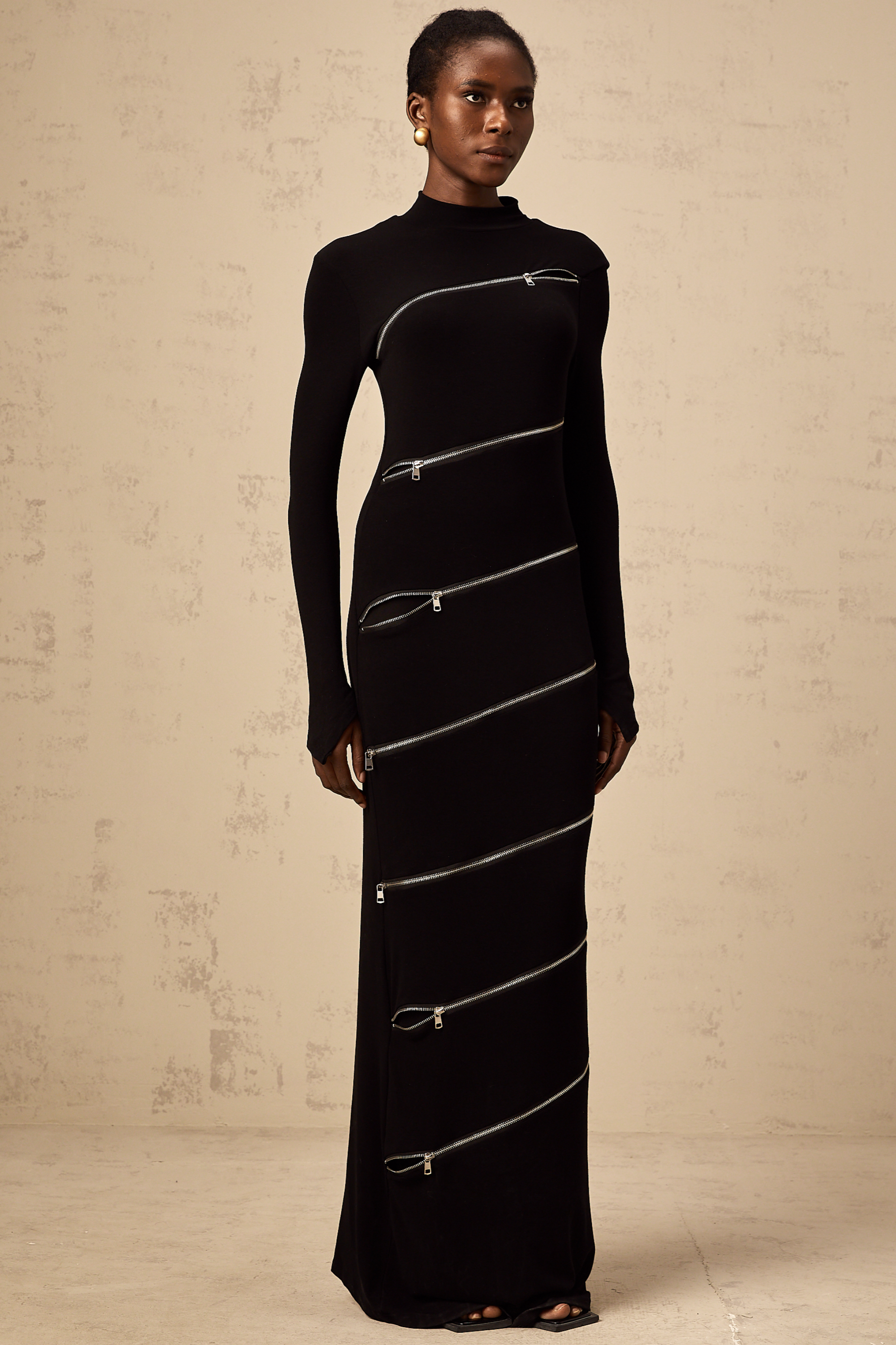 Costanza black zip-detail fitted maxi dress (Final Sale)