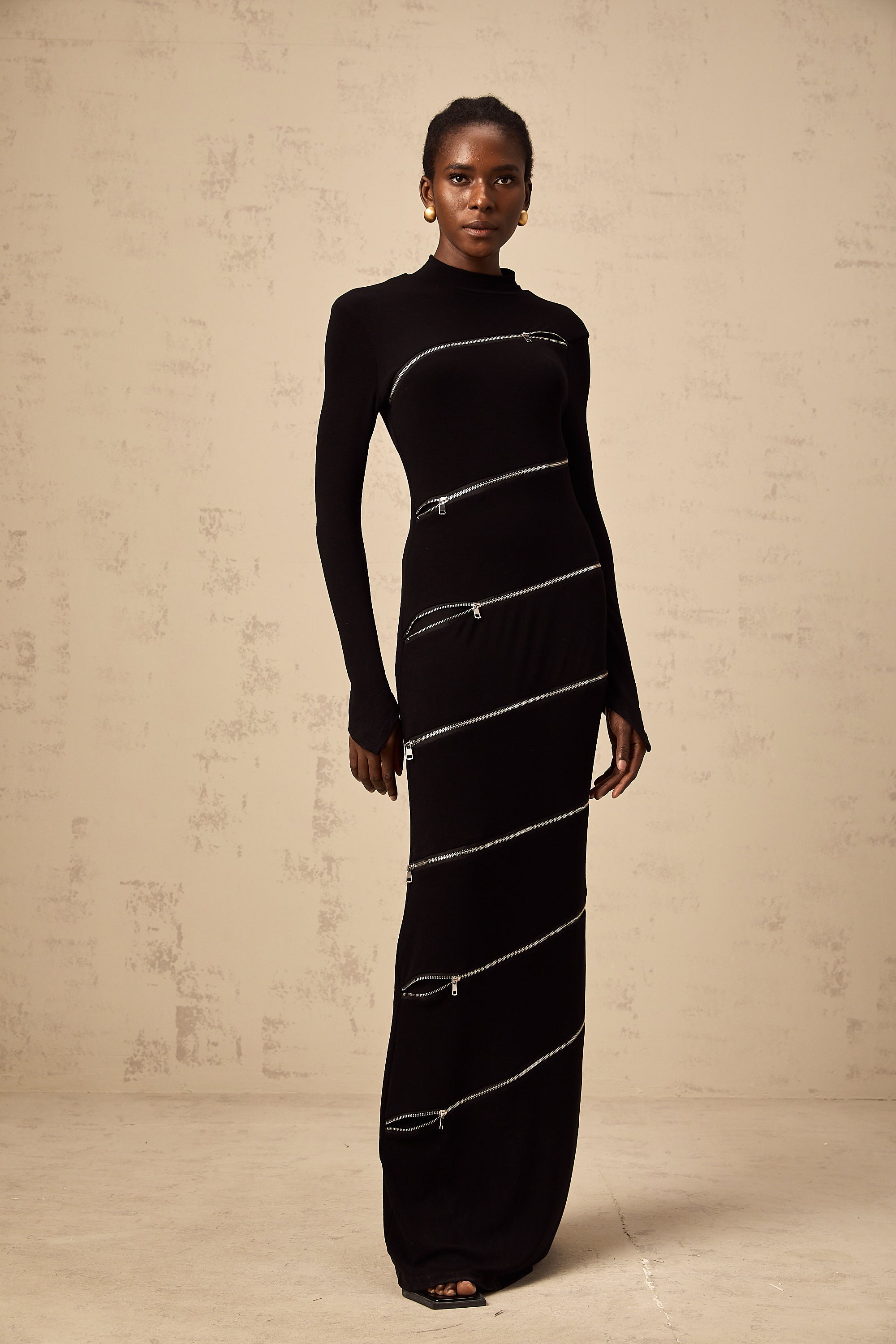Costanza black zip-detail fitted maxi dress (Final Sale)