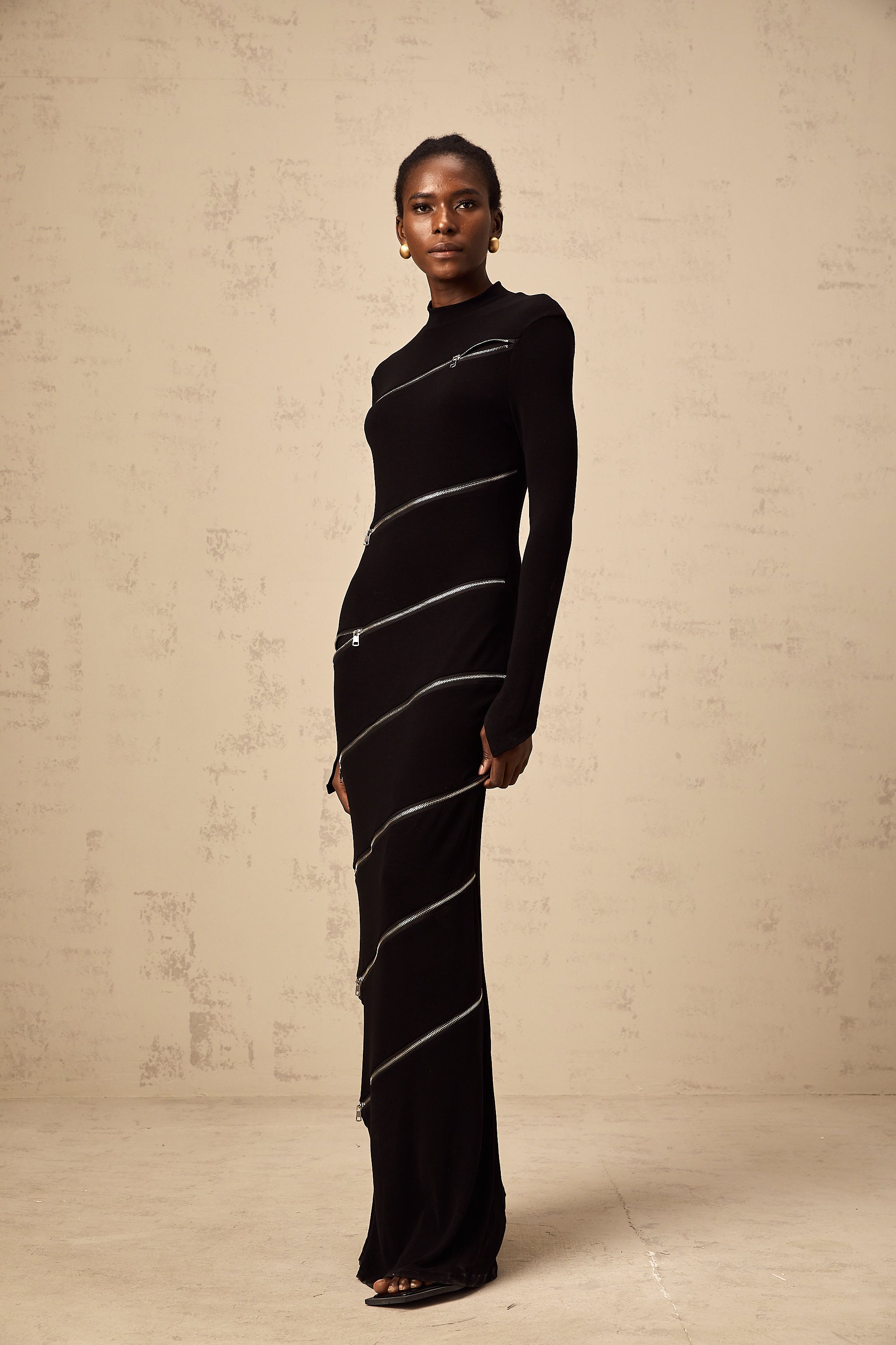 Costanza black zip-detail fitted maxi dress (Final Sale)