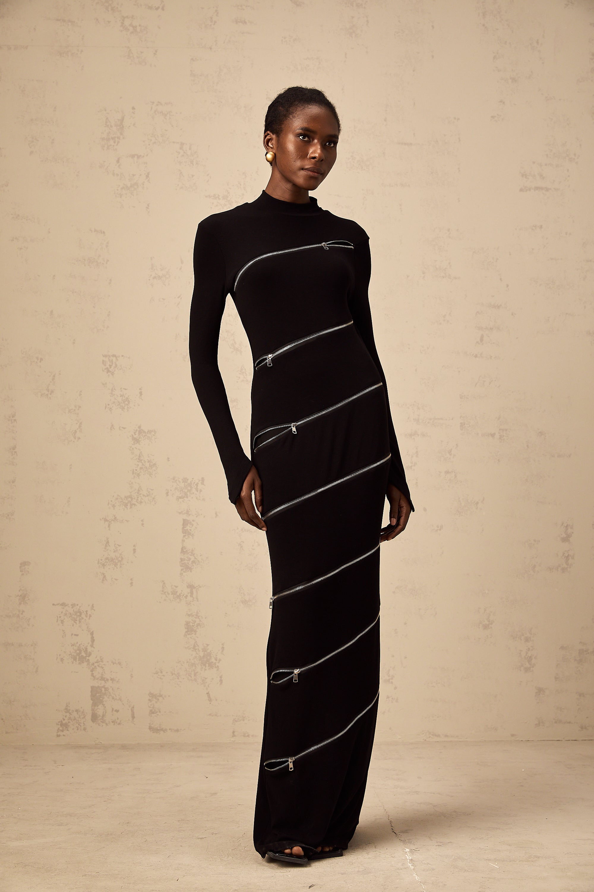 Costanza black zip-detail fitted maxi dress (Final Sale)