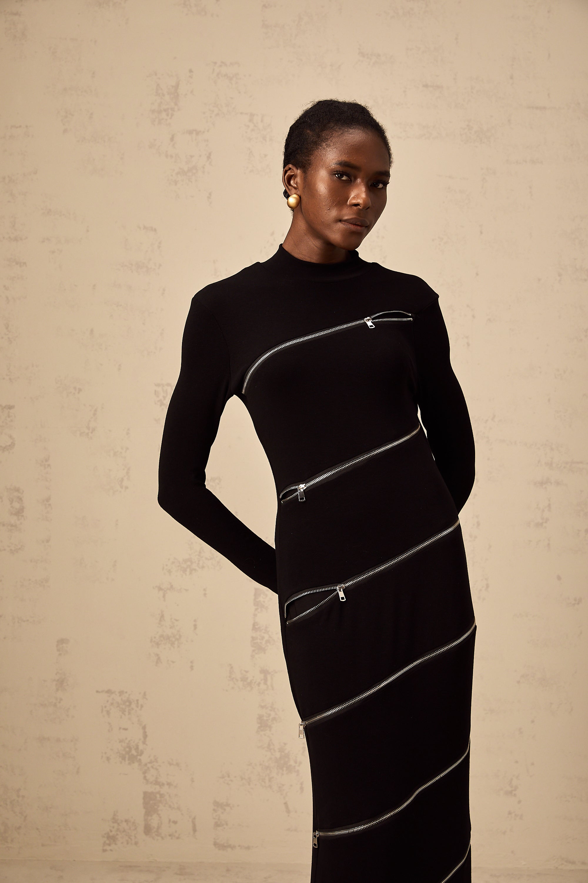 Costanza black zip-detail fitted maxi dress (Final Sale)