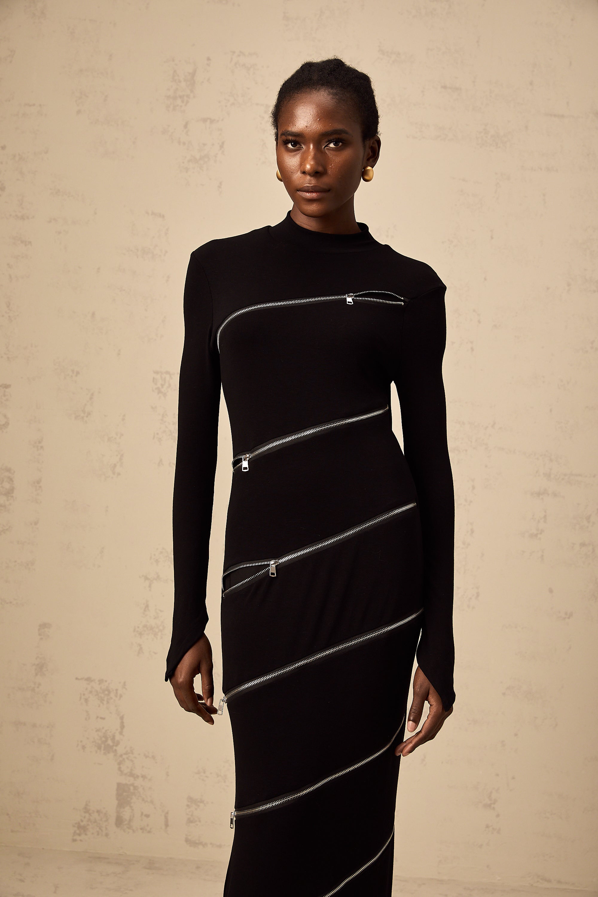 Costanza black zip-detail fitted maxi dress (Final Sale)