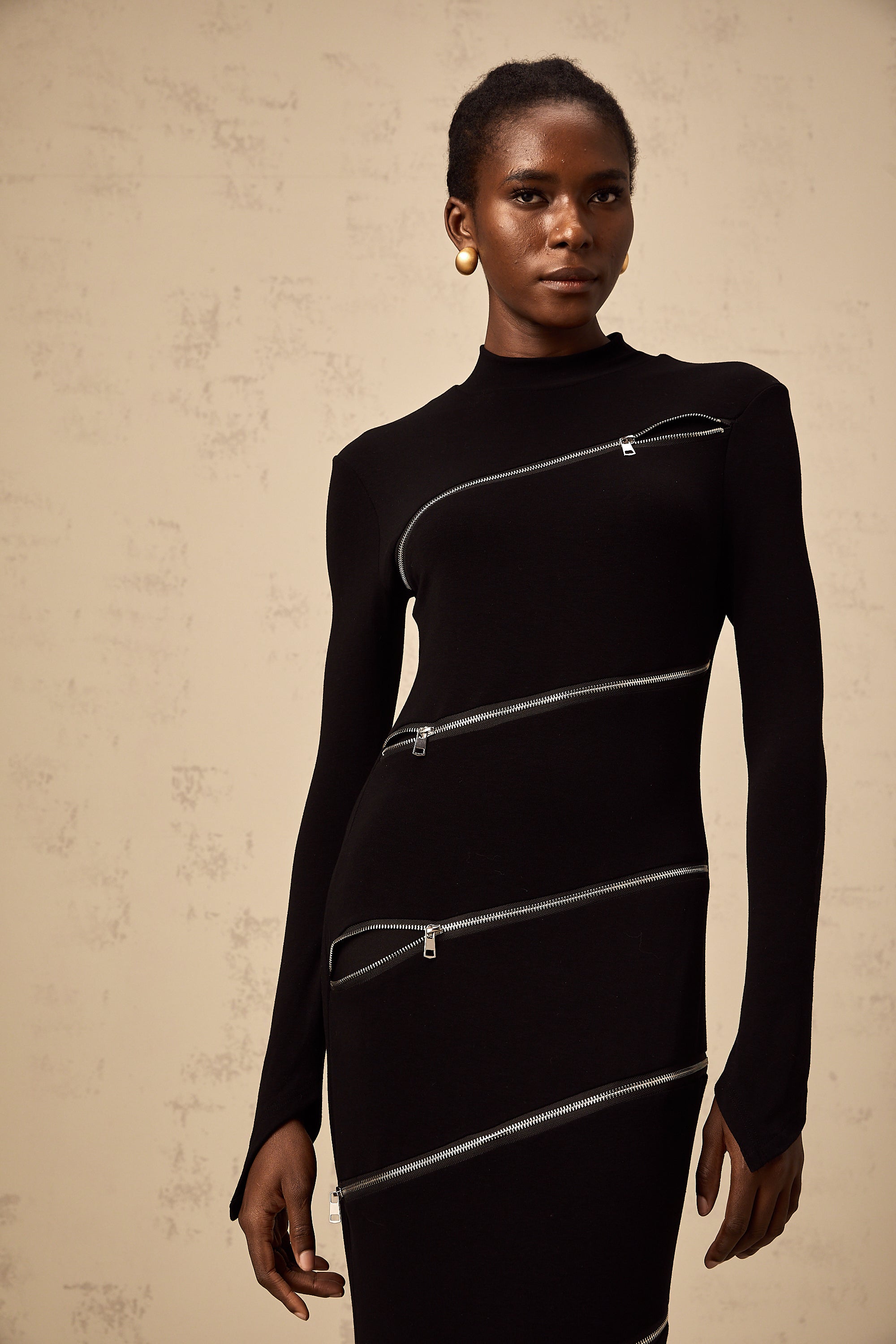 Costanza black zip-detail fitted maxi dress (Final Sale)