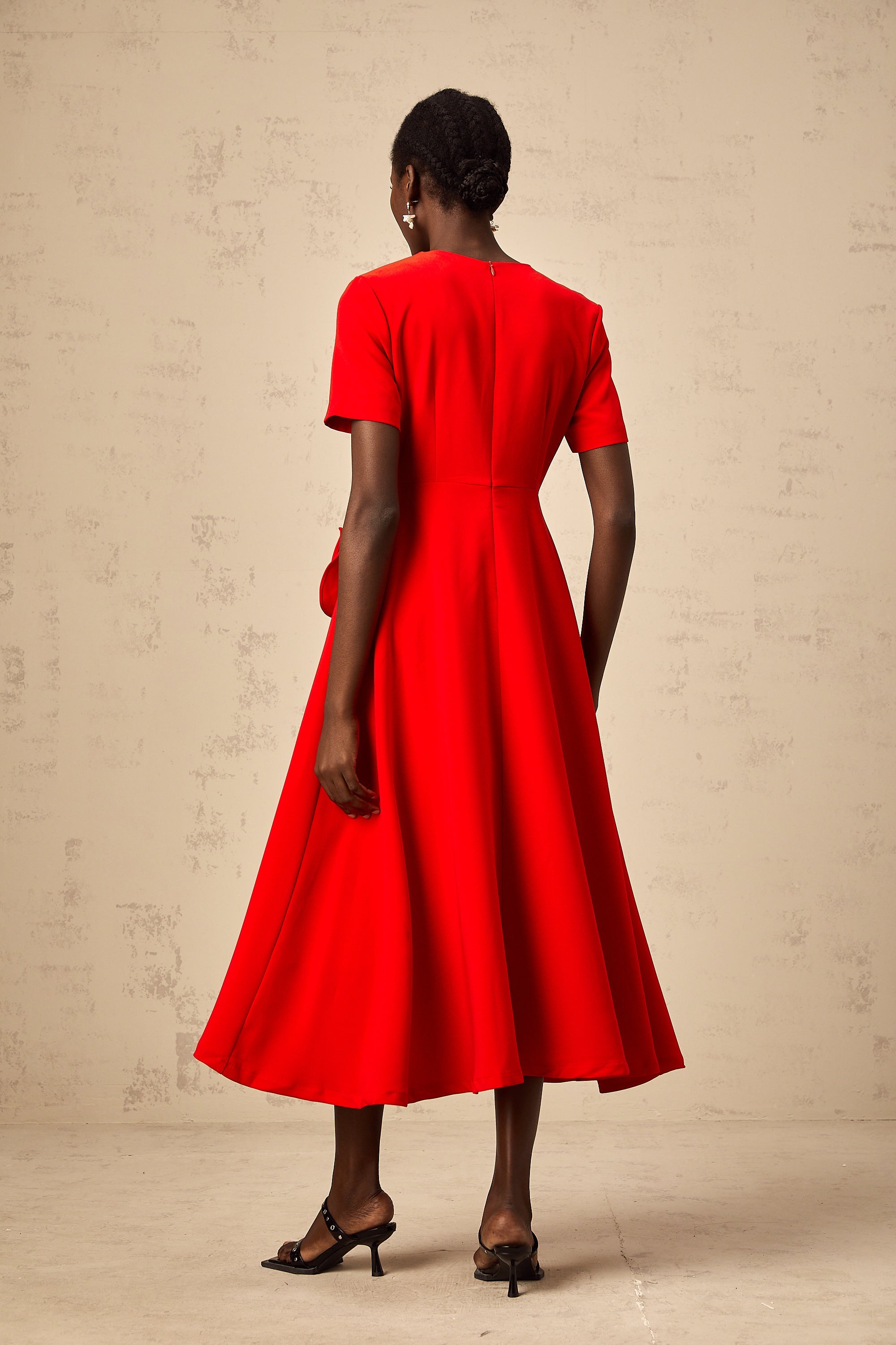 Isolde red floral-appliqué midi dress