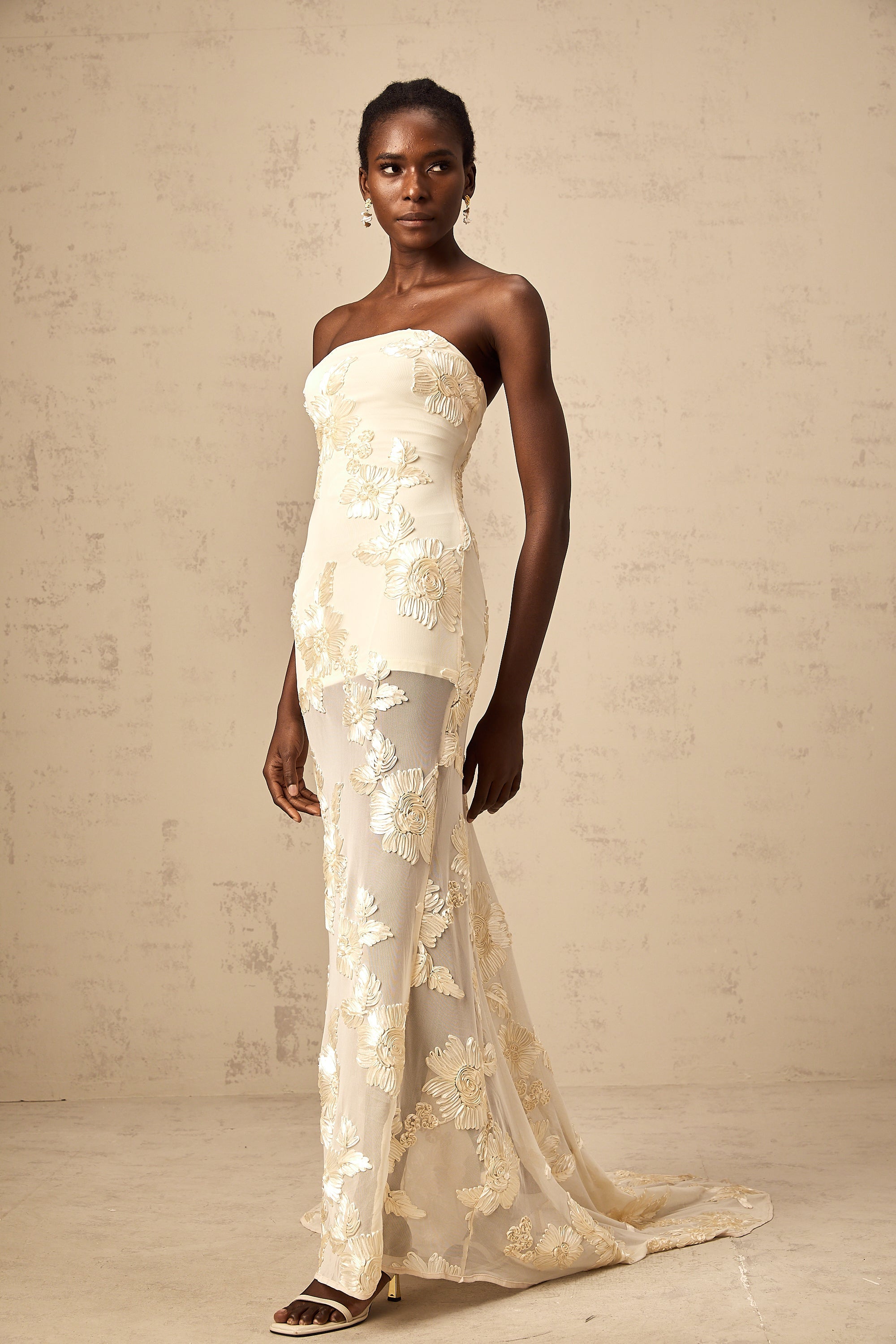 Melanie neutrals embroidered off-shoulder maxi dress (Final Sale-US Only)