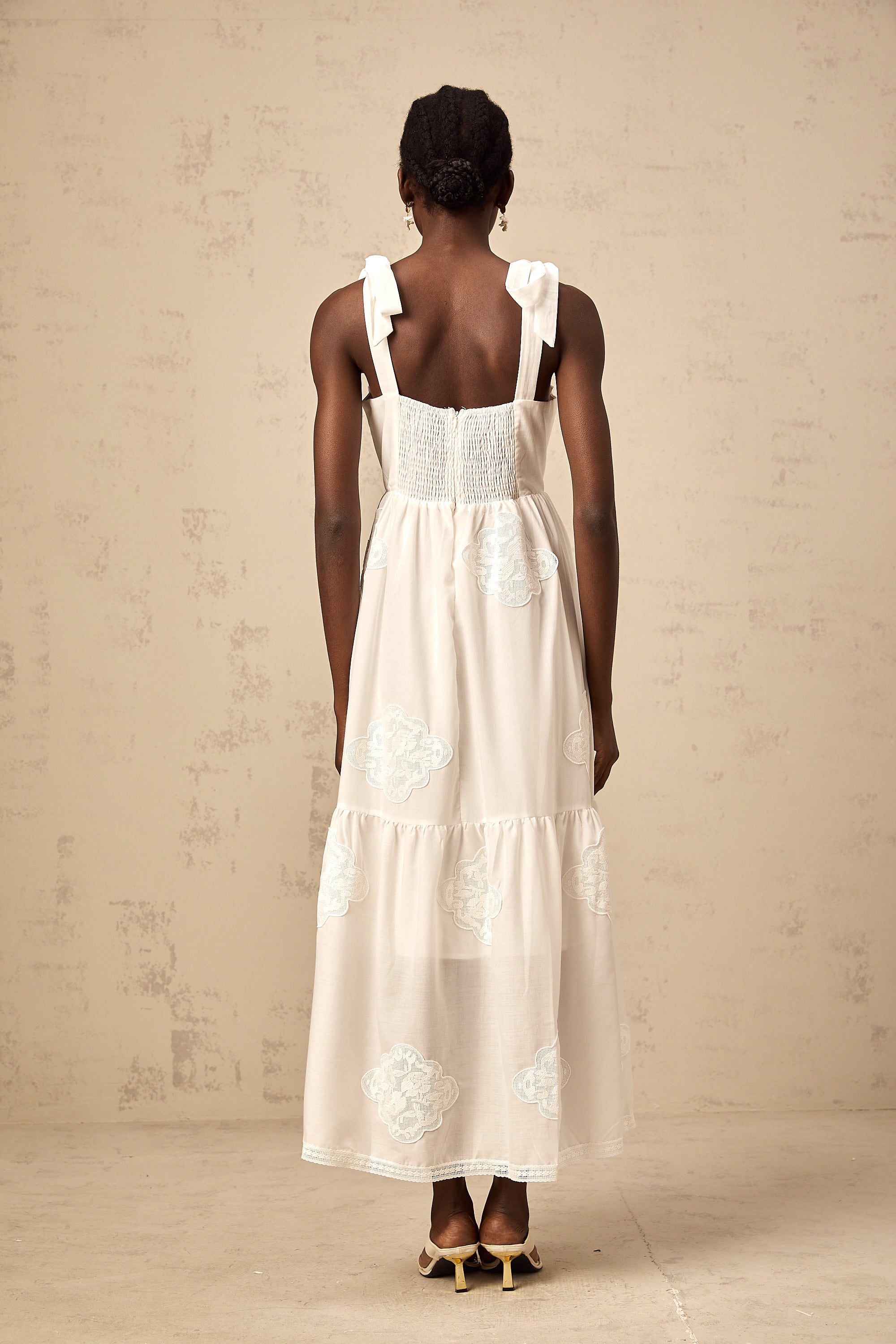 Gaëlle white floral-embroidered tiered midi dress (US Only)