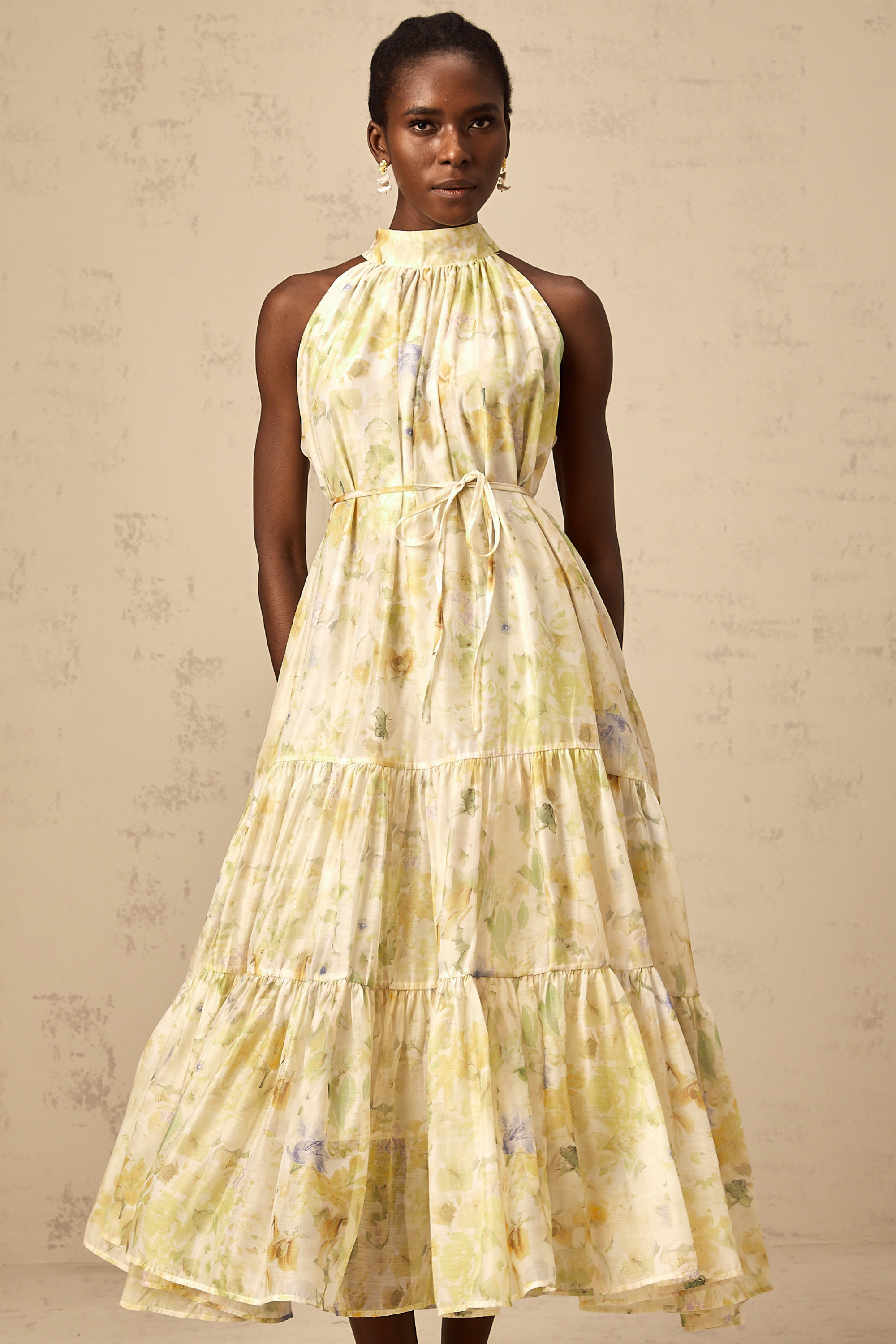 Ulani floral-print sleeveless midi dress in Yellow (Final Sale-US Only)