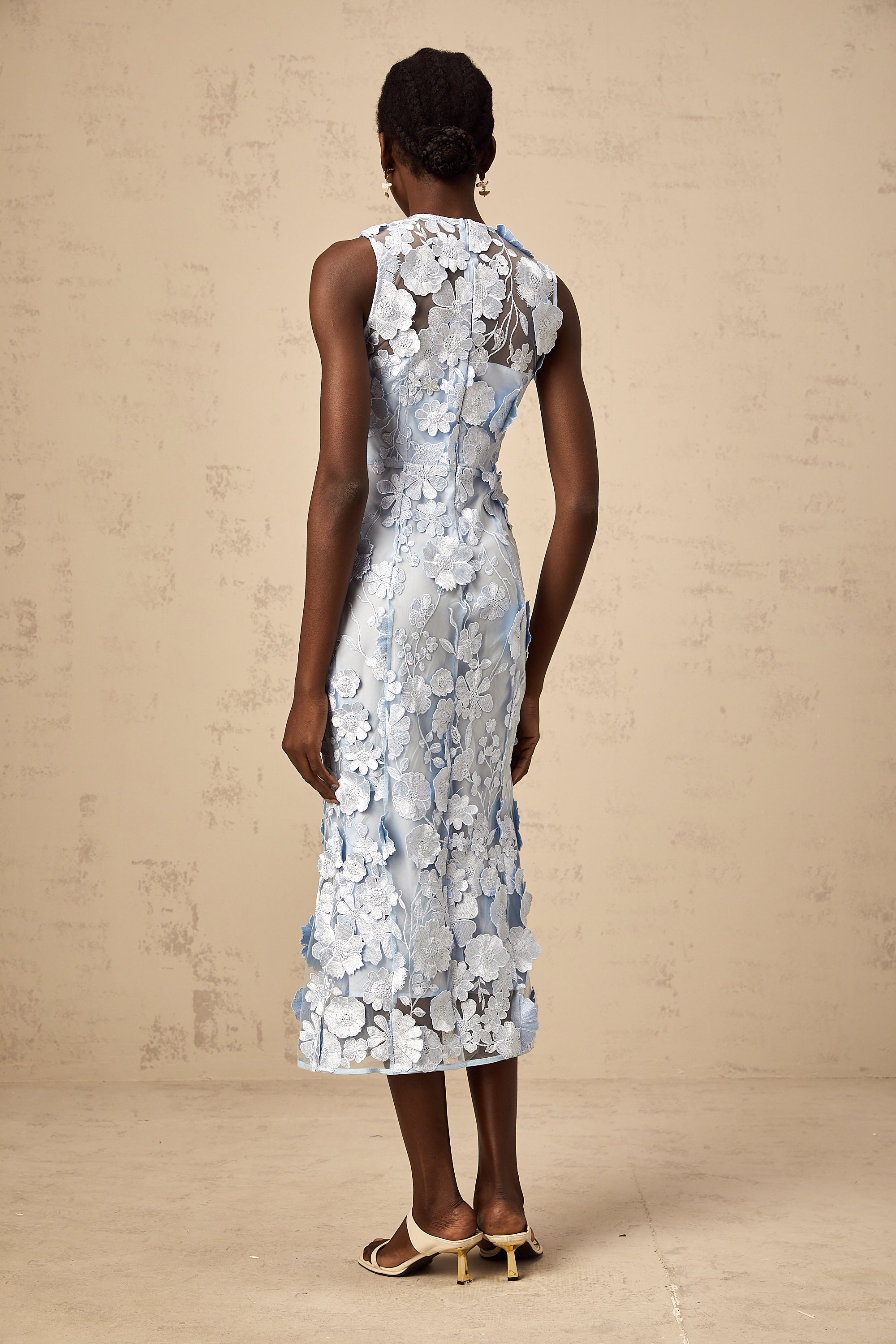 Herta blue floral-appliqué midi dress (Final Sale-US Only)