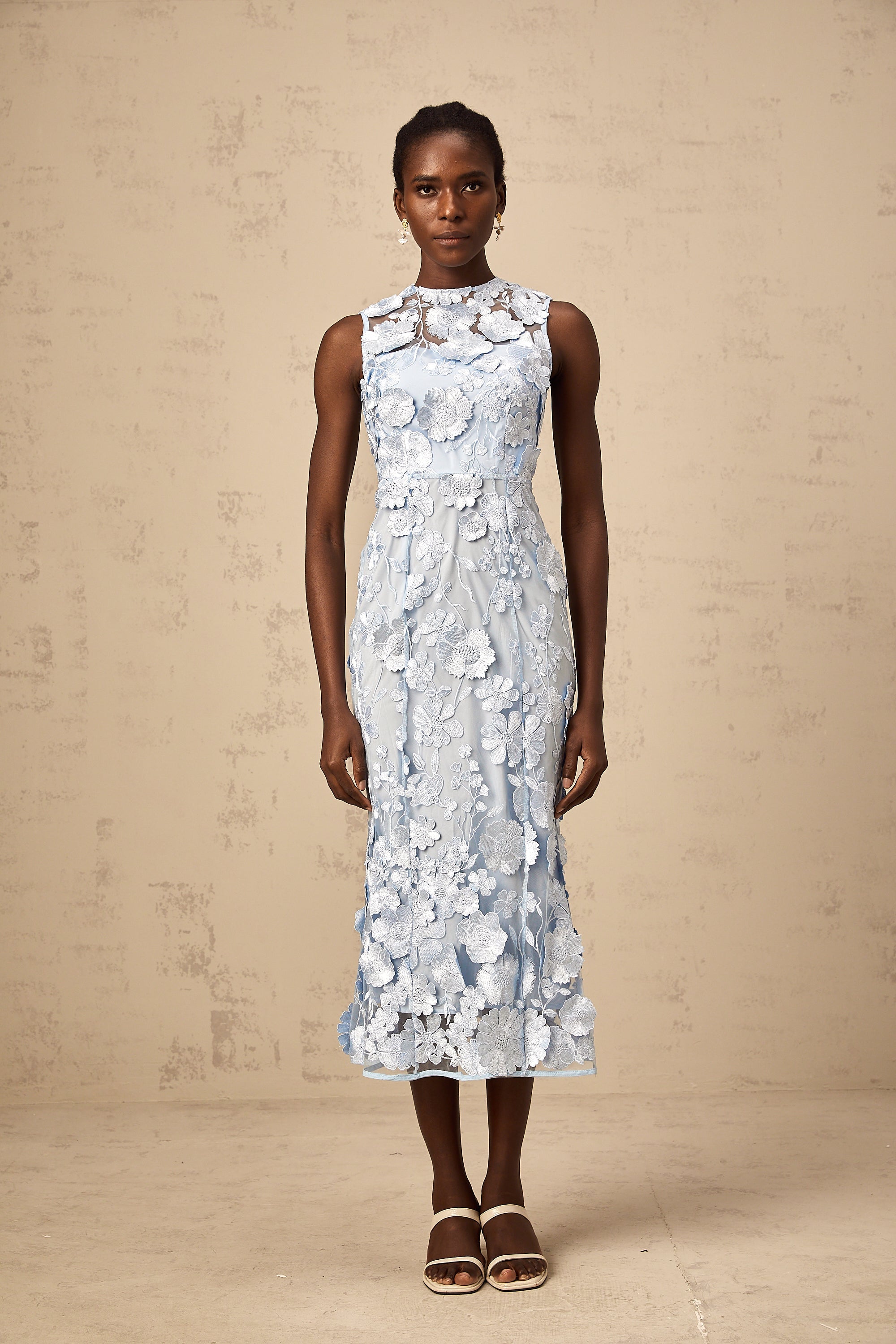 Herta blue floral-appliqué midi dress (Final Sale-US Only)